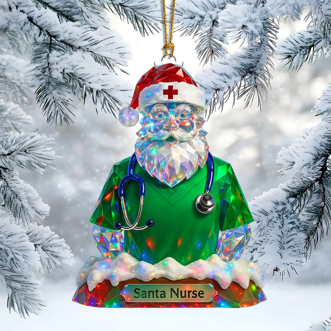 Personalized Santa Nurse Ornament – Funny Christmas Scrub Design – Cute Medical Holiday Gift for Healthcare Workers and Nurses