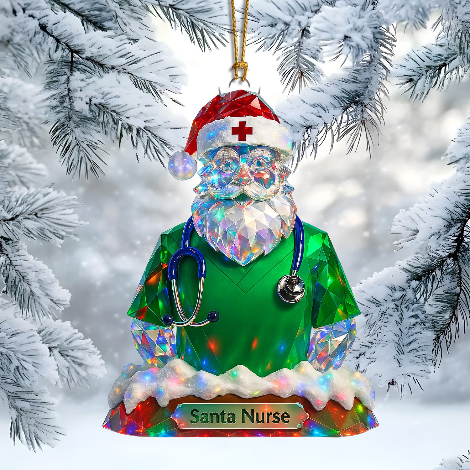 Personalized Santa Nurse Ornament – Funny Christmas Scrub Design – Cute Medical Holiday Gift for Healthcare Workers and Nurses