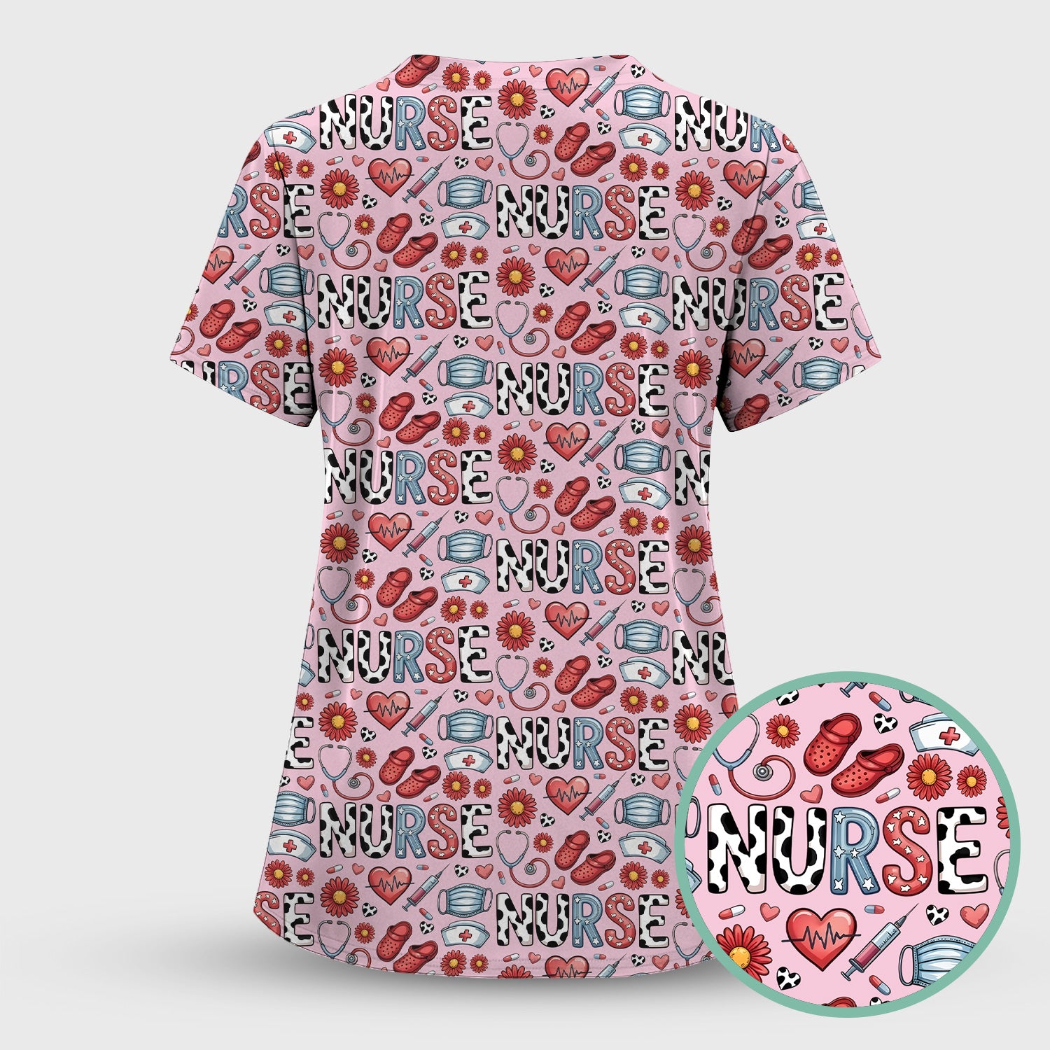 Cute Nurse Medical Icon Pattern Scrub Top, Comfortable Scrubs for Nurses