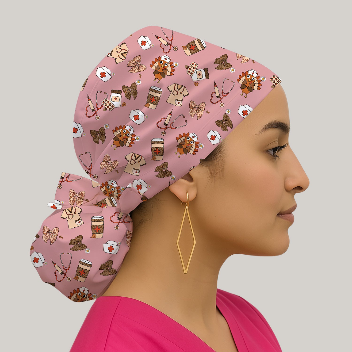 Funny Nurse Thanksgiving Scrub Cap - Turkey & Stethoscope Medical Design - Gift for Women RN LPN