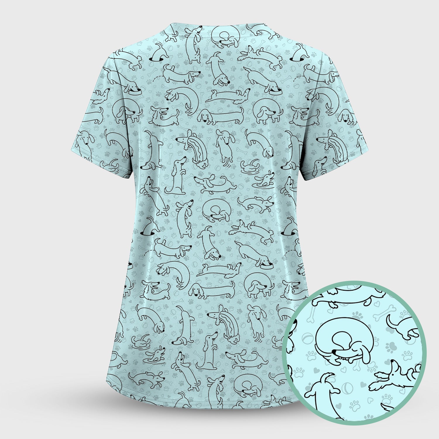Playful Dachshund Dog Line Art Print Scrub Top, Comfortable Scrubs for Nurses