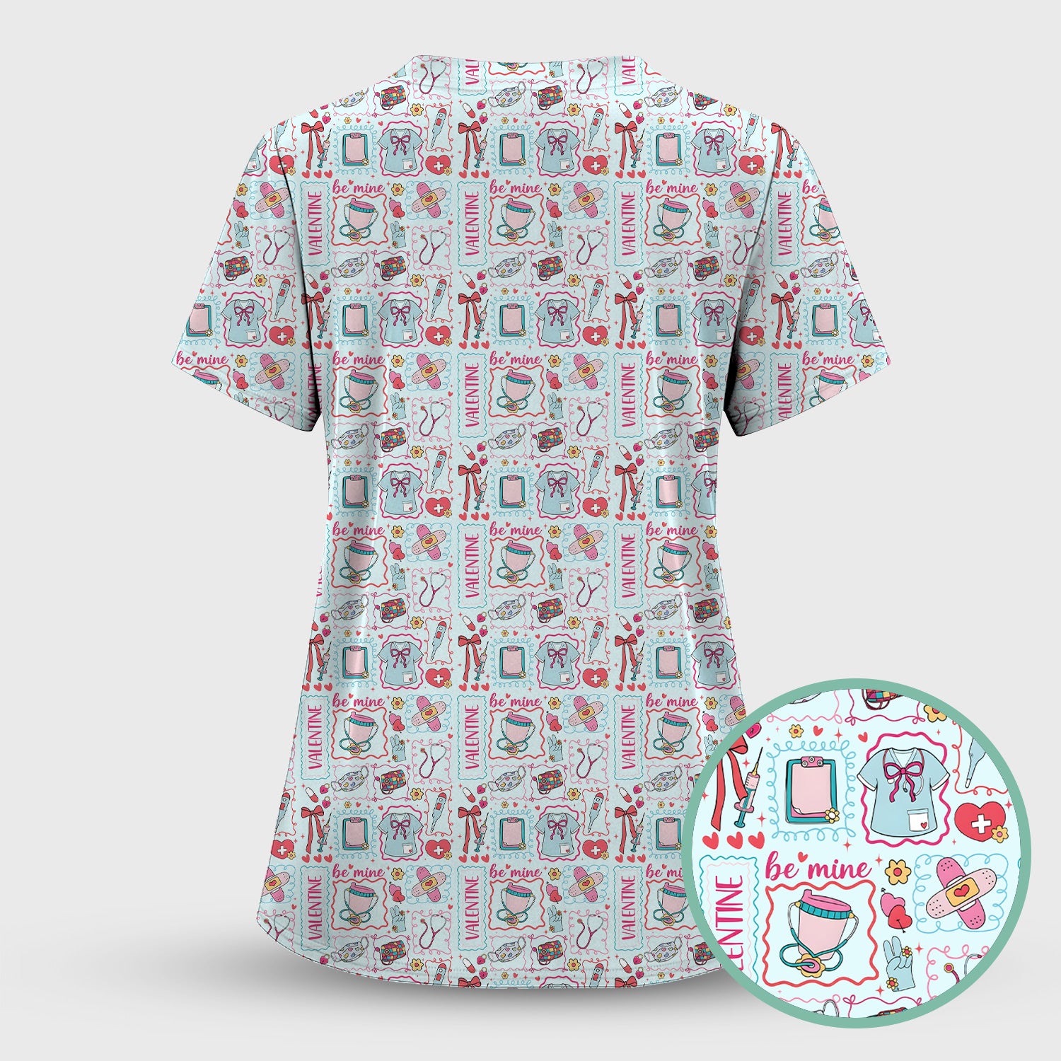 Valentine Medical Hearts Bandages Syringes Scrub Top, Comfortable Scrubs for Nurses