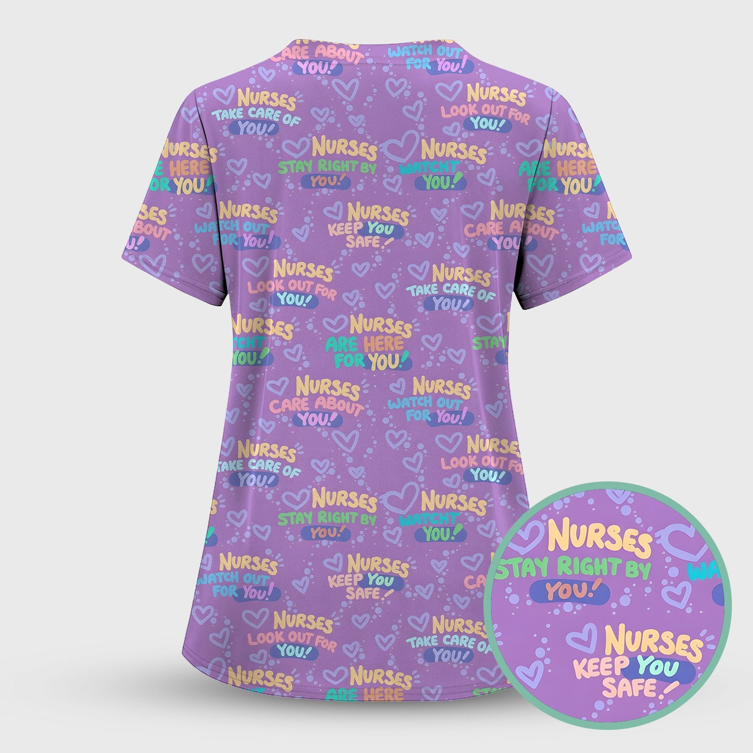 Inspirational Nurse Quote Care Message Pattern Scrub Set, Scrub Pants and V Neck Top