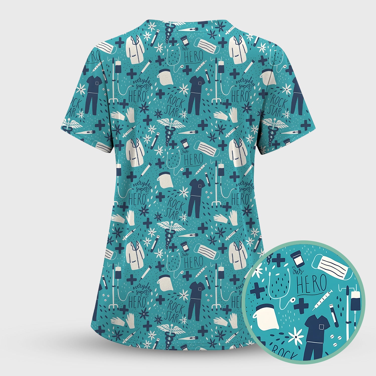 Inspirational Healthcare Hero Medical Tools Nurse Pattern Scrub Set, Scrub Pants and V Neck Top
