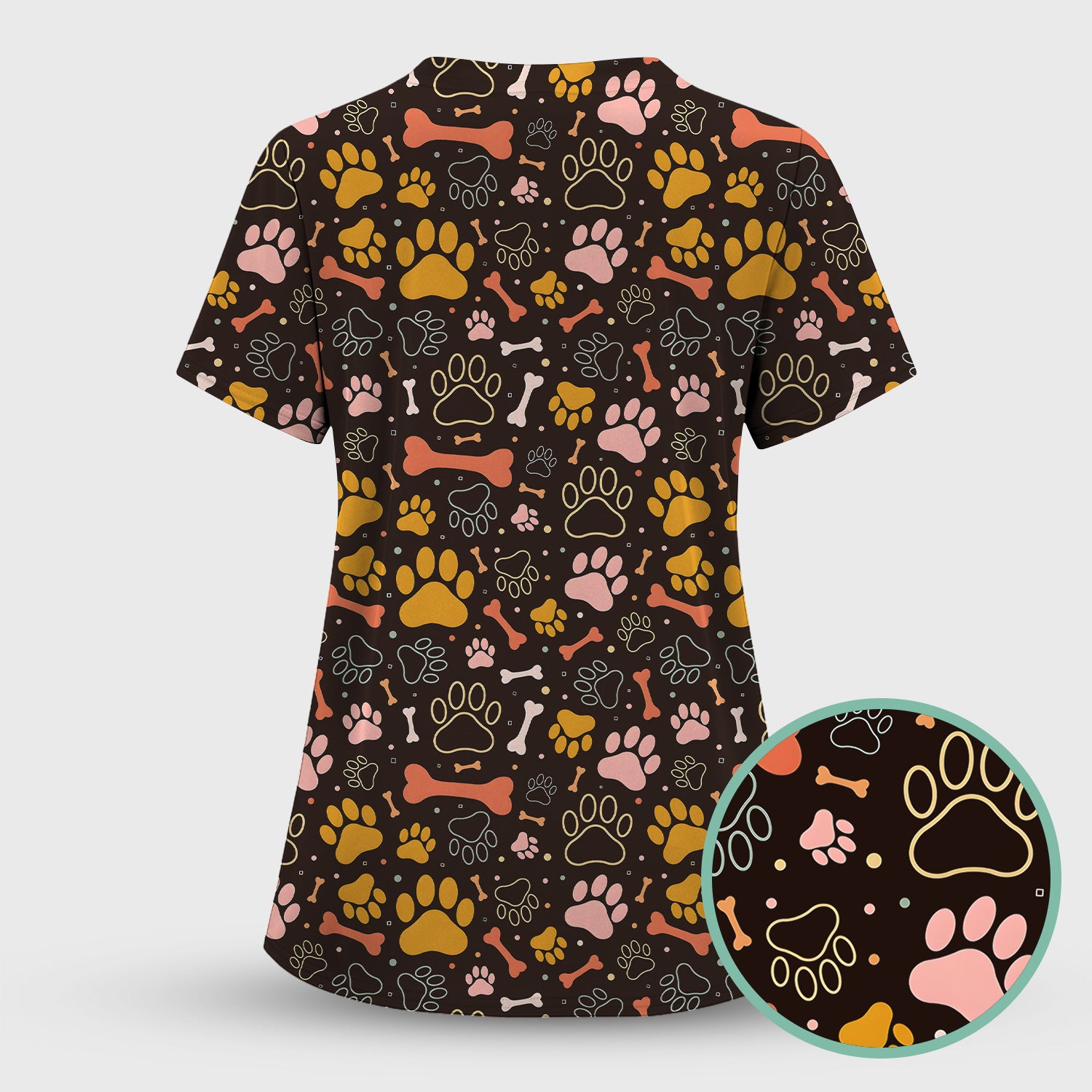 Cute Paw Print Dog Pattern Scrub Top, Comfortable Scrubs for Nurses