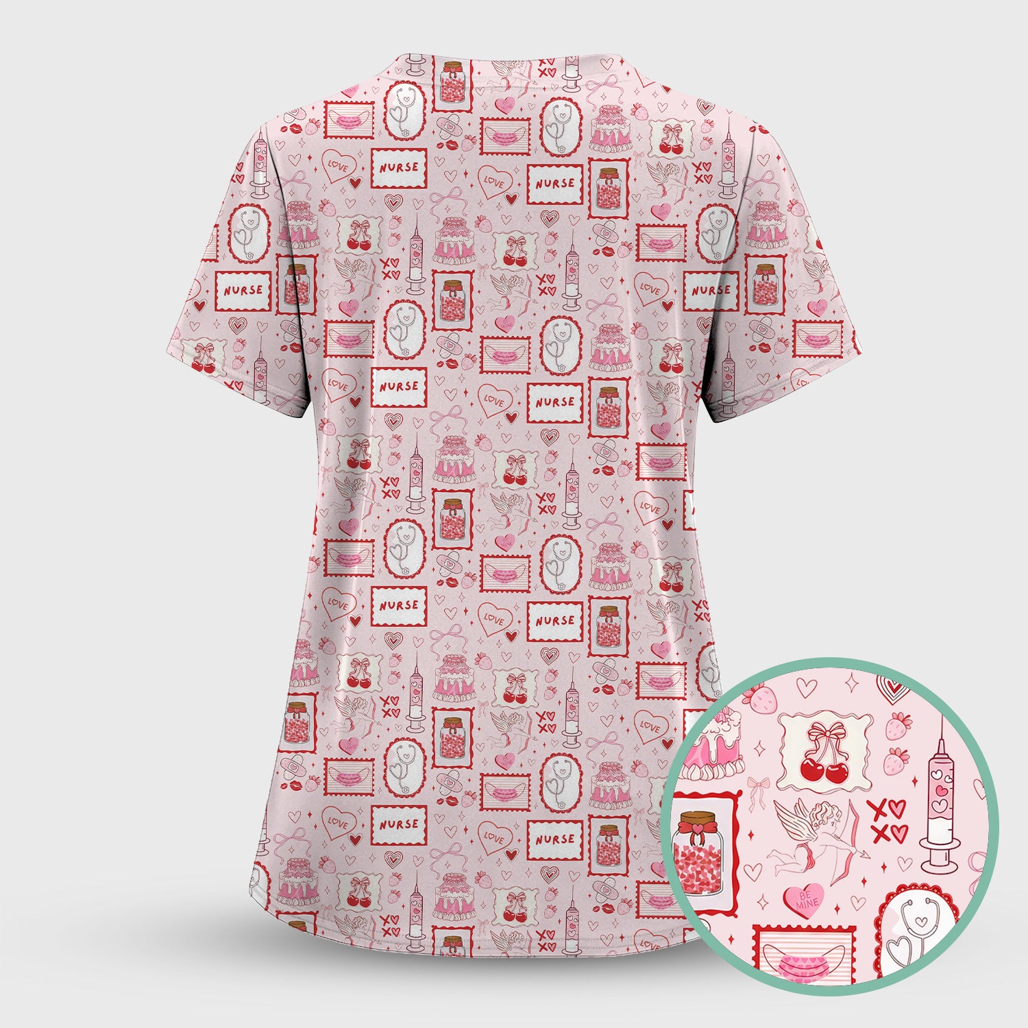 Nurse Icons Hearts Syringes Valentine Scrub Top, Breathable Nursing Uniform