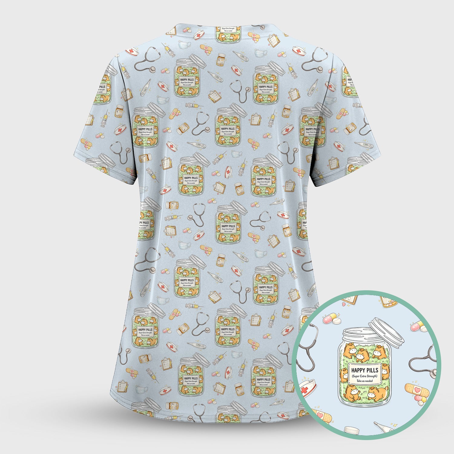 Happy Pills Horse Medical Print Nurse Scrub Top, Comfortable Scrubs for Nurses