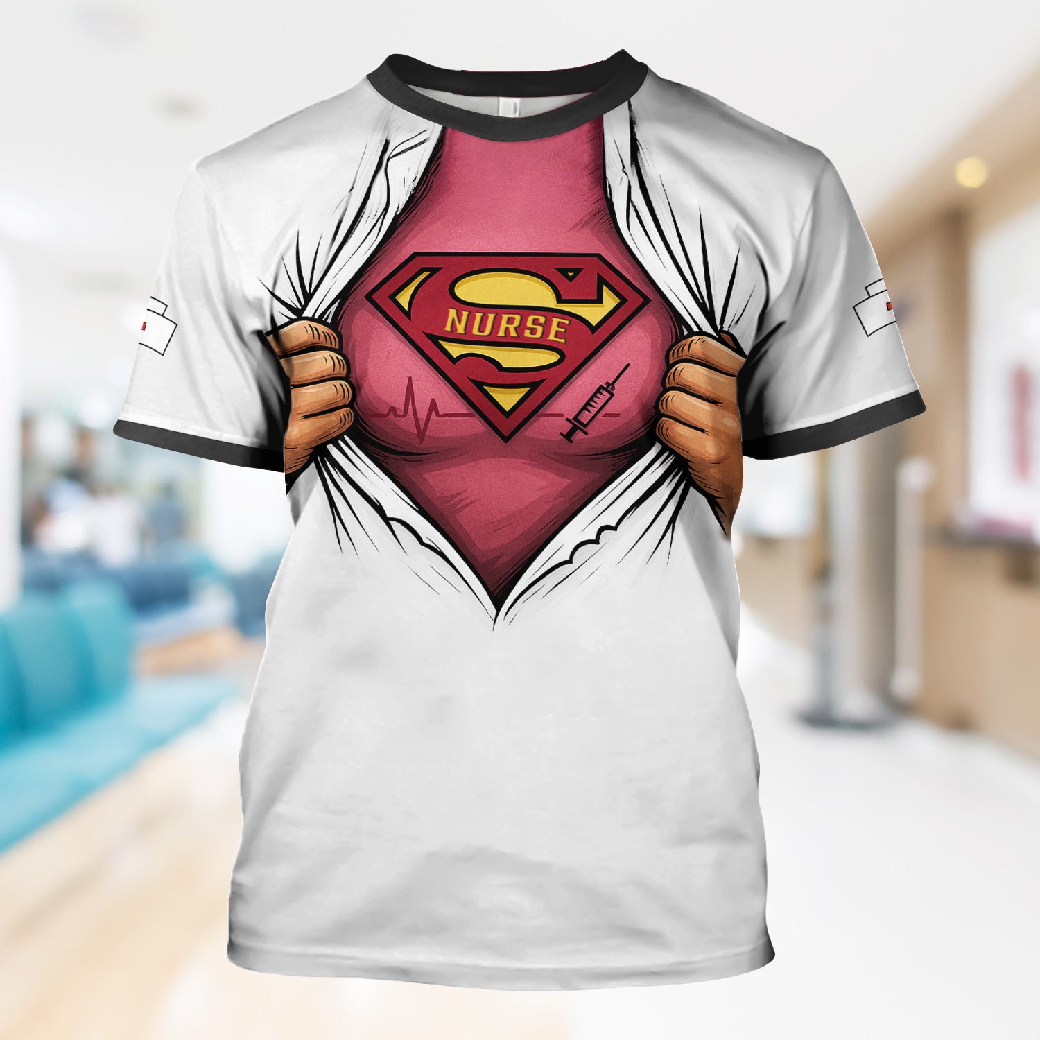 Personalized  Superhero Nurse Scrub Top - Funny Medical Uniform with Pockets - Gift for Healthcare Workers, RN, CNAs, LPNs