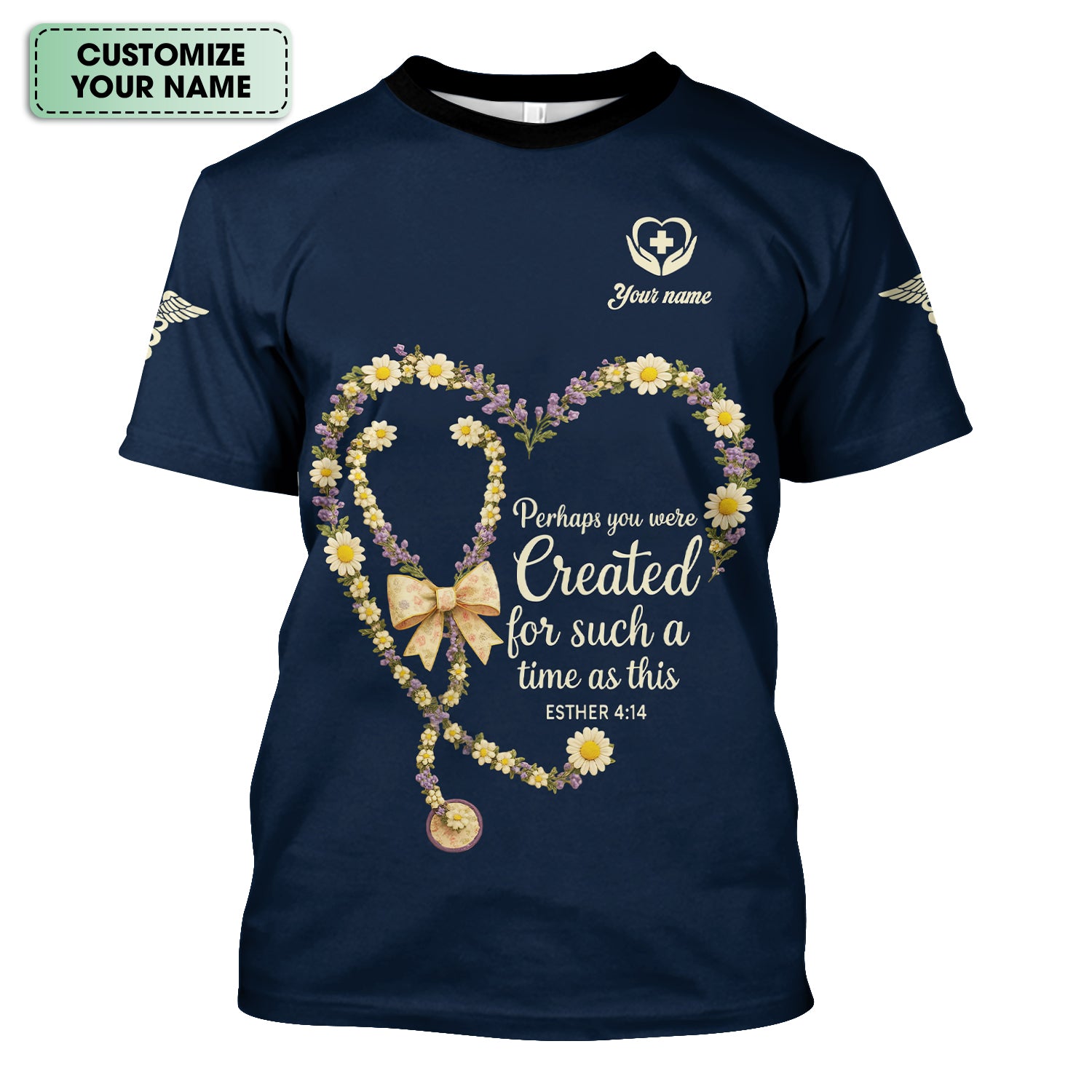 Custom Faith Nurse T-Shirt - Floral Stethoscope Heart & Bible Verse Graphic - Thoughtful Gift for Christian Nurses & Nursing Student