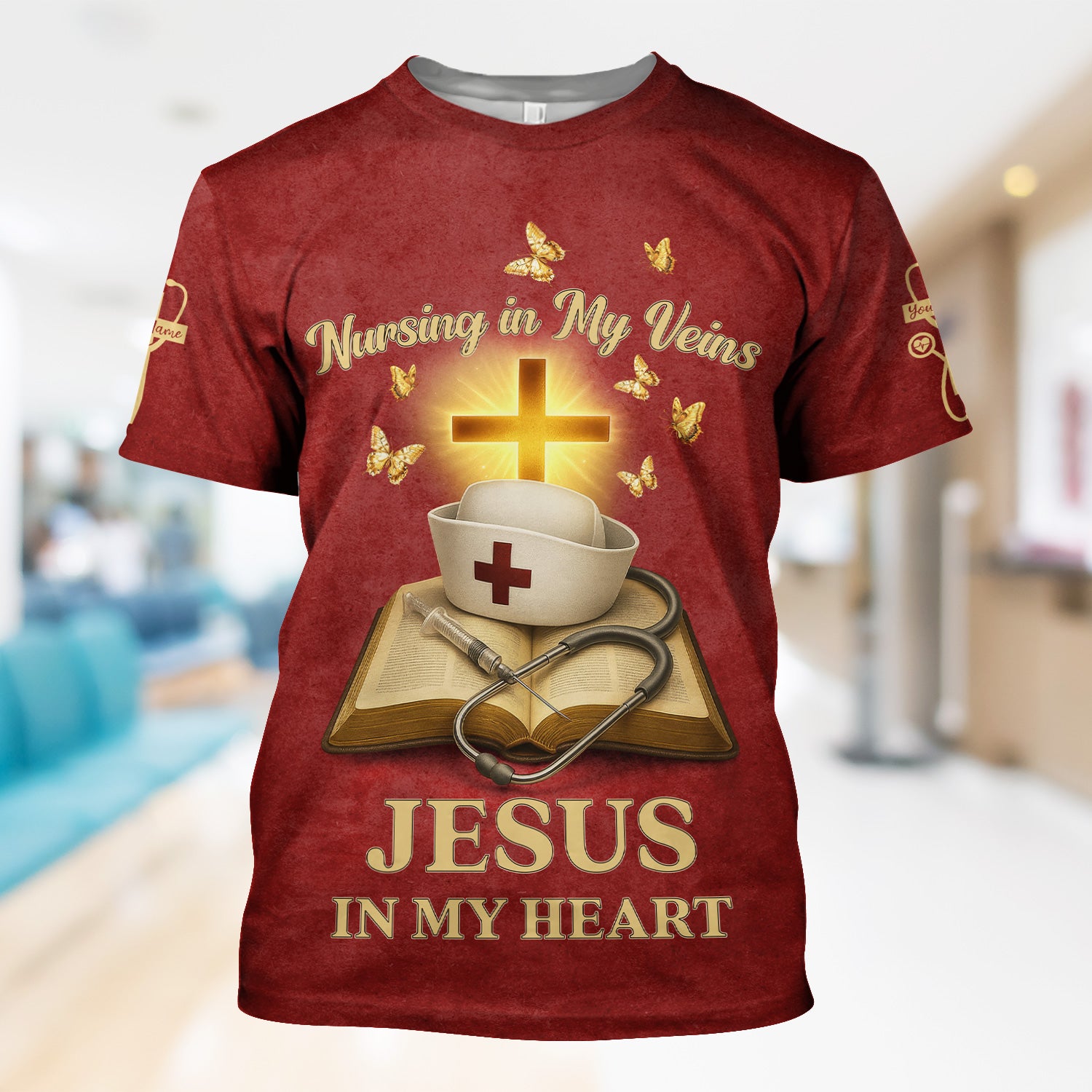 Personalized Christian Nurse Shirt - Jesus in My Heart  Quote - Available in Multiple Colors - Gift for Women RN LPN