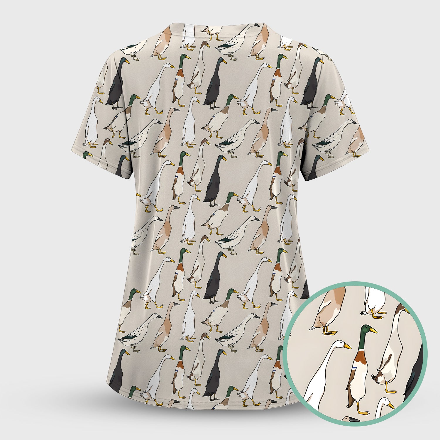 Duck Farm Animal Pattern Scrub Top Scrub Top, Breathable Fabrics Nursing Uniform