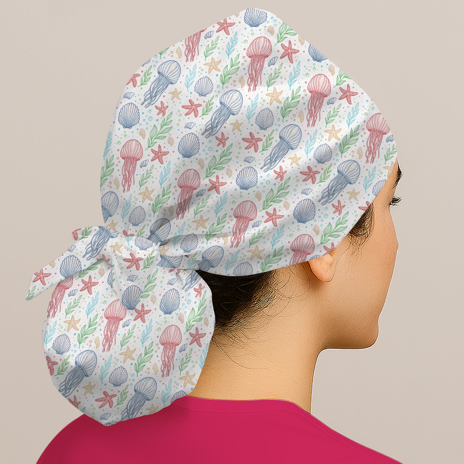 Cute Jellyfish Ocean World Pattern Nurse Scrub Cap, Surgical Caps for Doctors