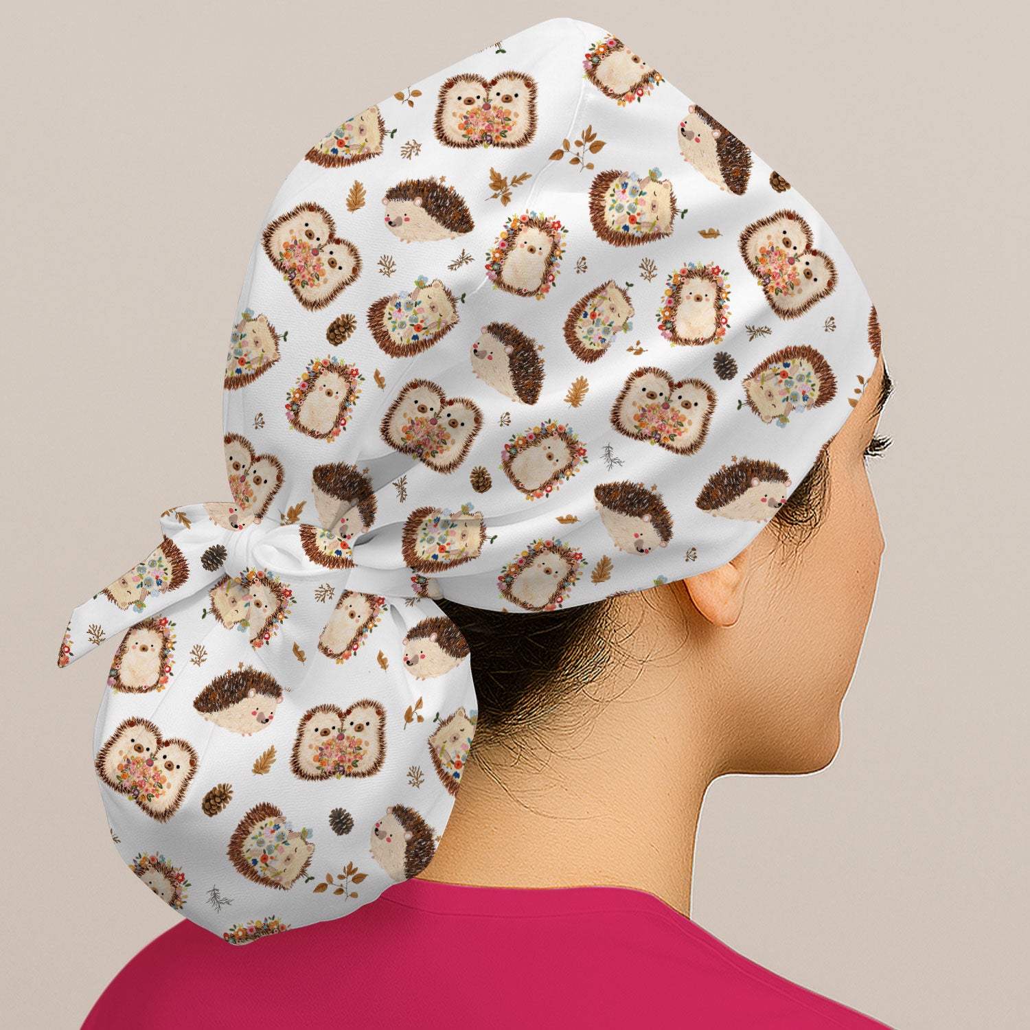 Cute Hedgehog Floral Scrub Cap, Surgical Caps for Doctors