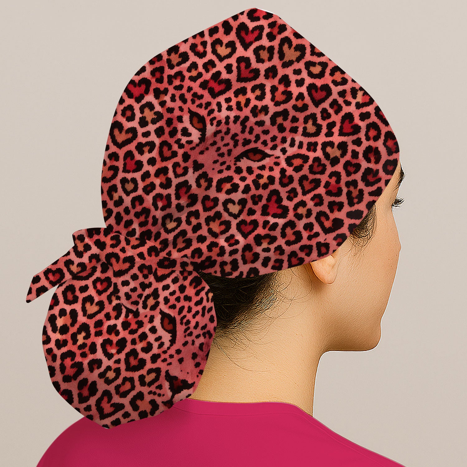 Leopard Pattern Nurse Scrub Cap, Pink Medical Nurses Hat, Breathable Fabrics Nursing Uniform