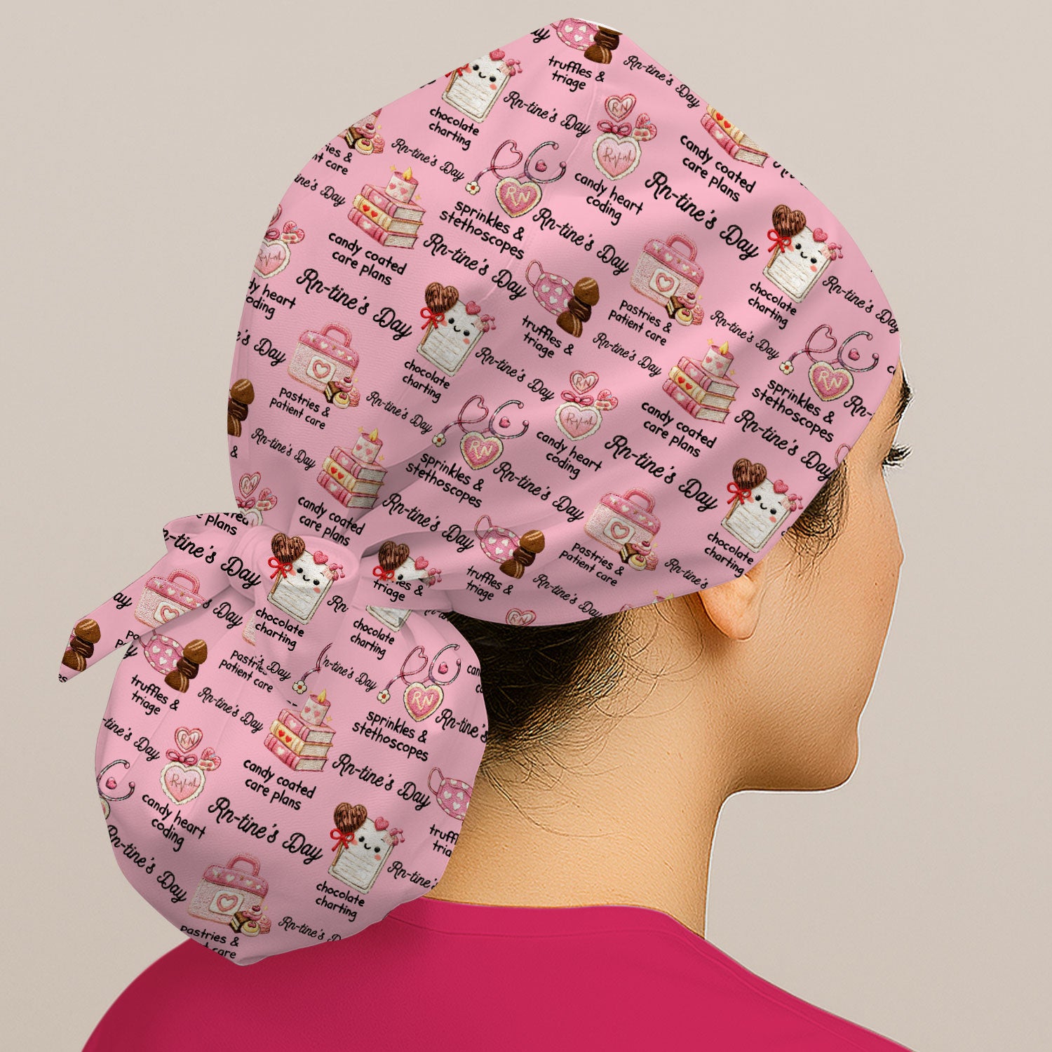 RN Sweets Valentine Stethoscope Pattern Scrub Cap, Surgical Caps for Doctors