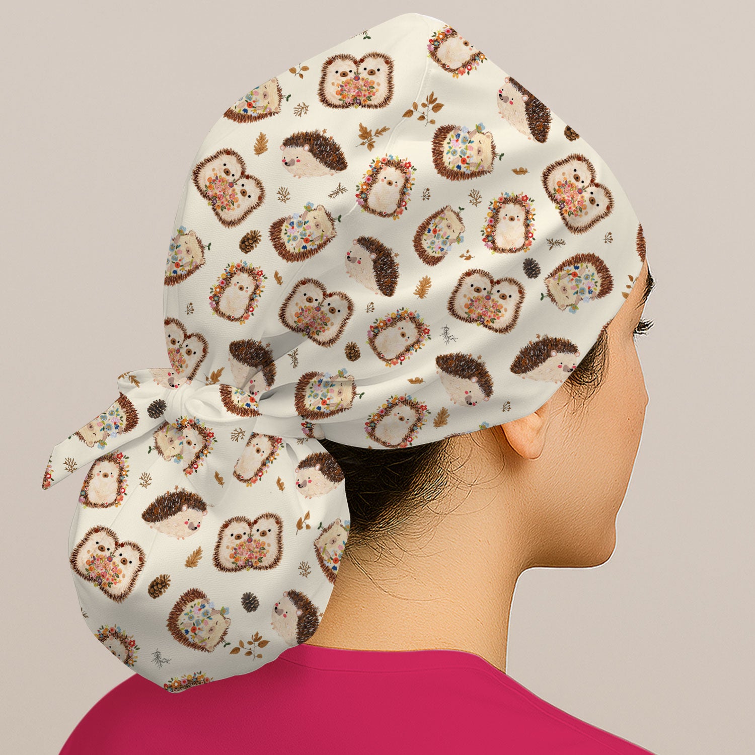 Cute Hedgehog Floral Scrub Cap, Surgical Caps for Doctors