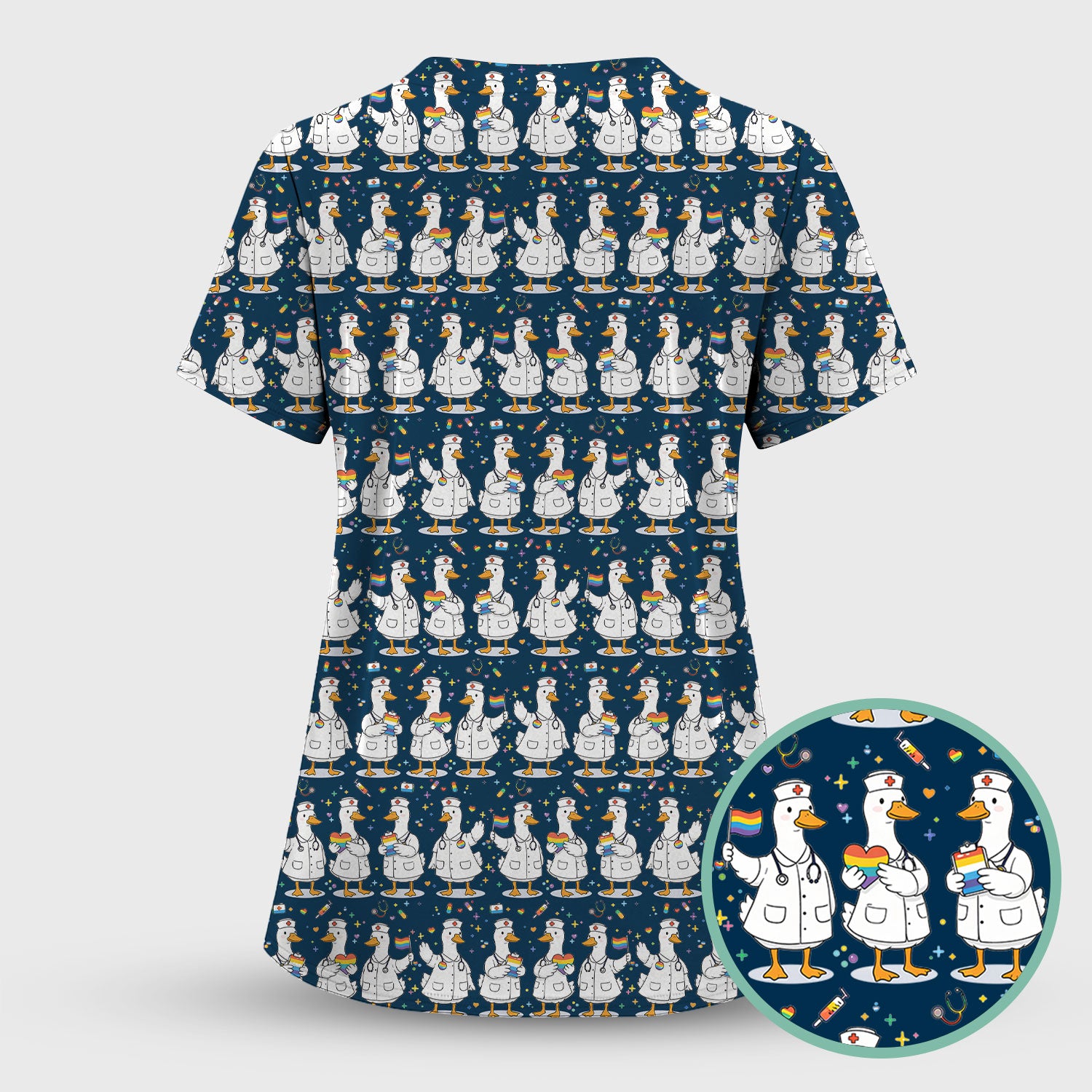 Cute Nurse Duck Pride Theme Scrub Top for Women, Breathable Nursing Uniform