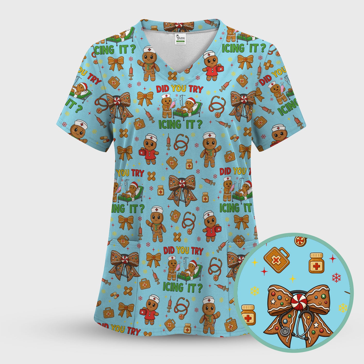 Funny Nurse Christmas Shirt - Gingerbread Icing It Scrub Top - Cute Holiday Gift Idea for RN LPN CNA Women