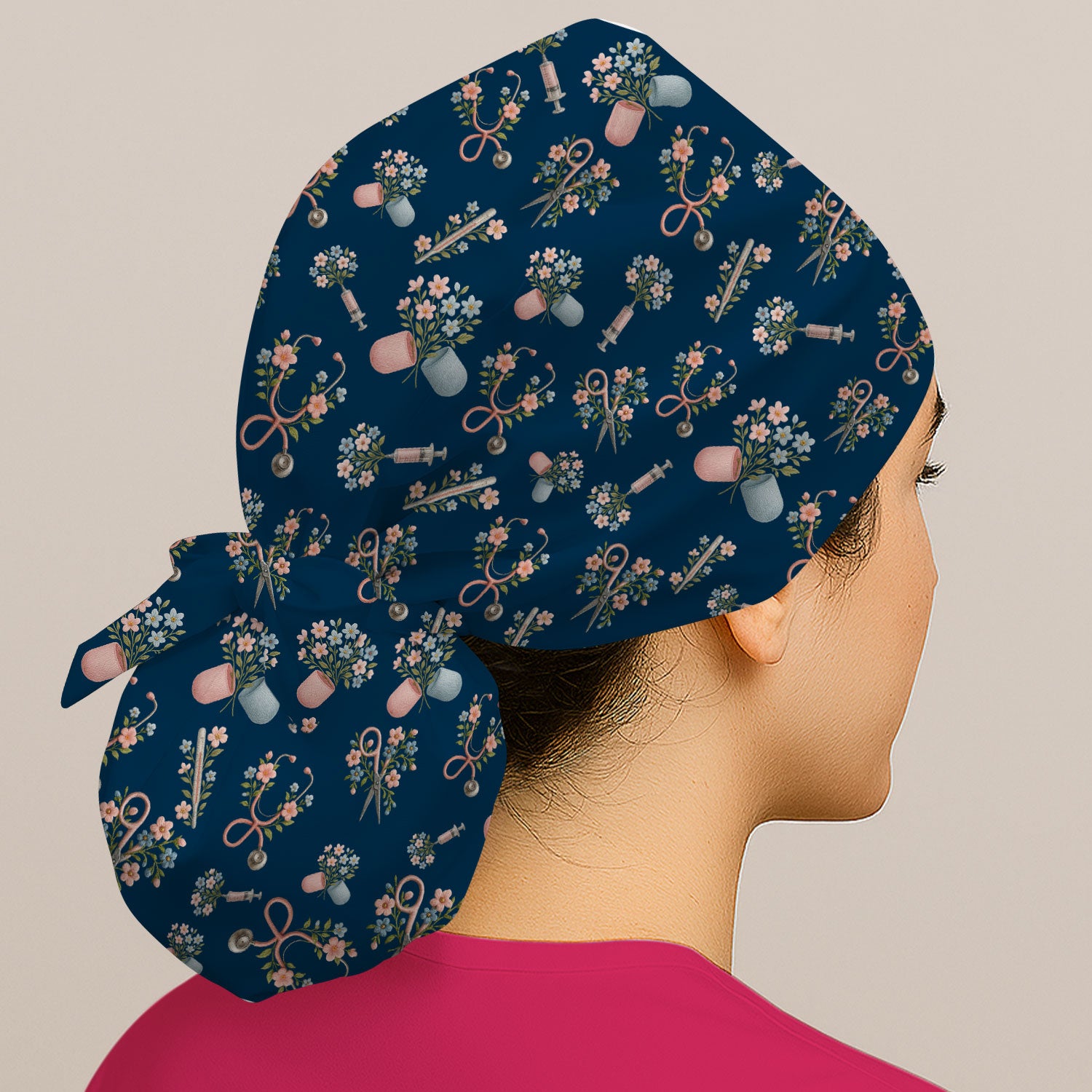 Floral Medical Scrub Hat, Elegant Stethoscope With Flower Nursing Cap, Breathable Fabrics Nurse Uniform