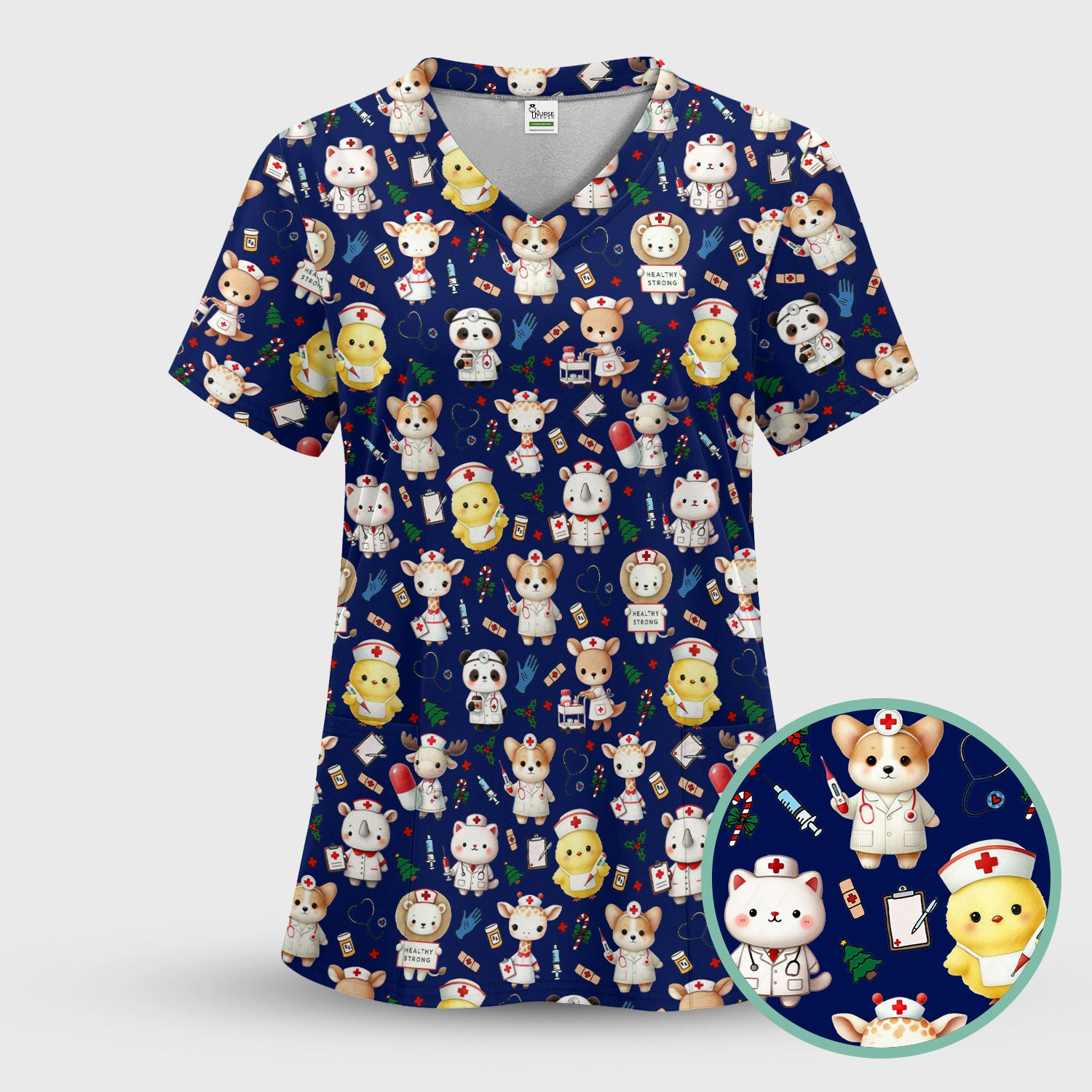 Comfortable Scrubs for Nurses - Women's Scrub Sets - Navy Scrub Pants and V Neck Top - Breathable Med Uniform - Puppy Lover Gift