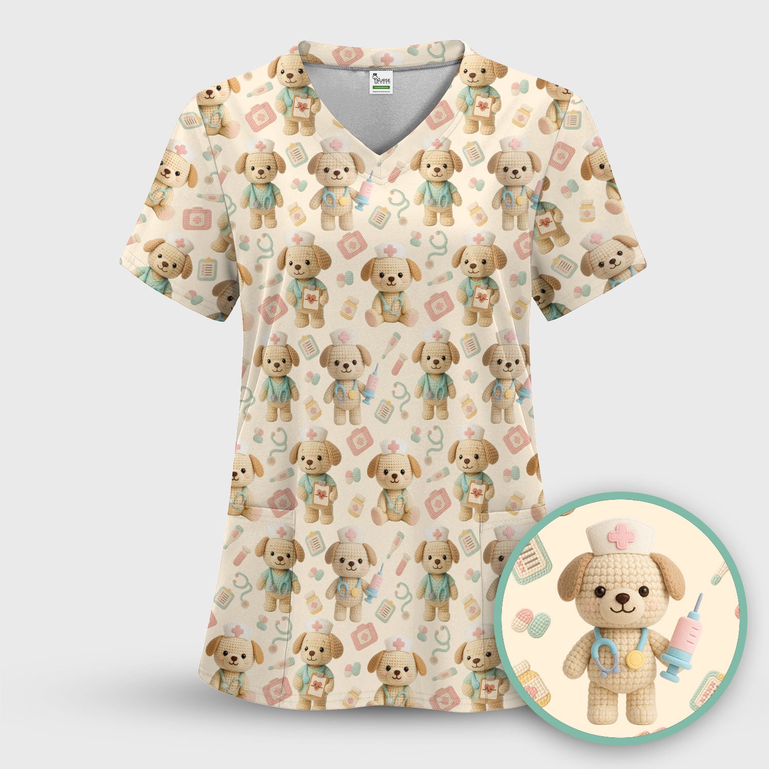 Cute Labrador Scrub Top for Nurse - Pastel Crochet Dog Medical Scrubs - Adorable Puppy Med Uniform Gift for Women