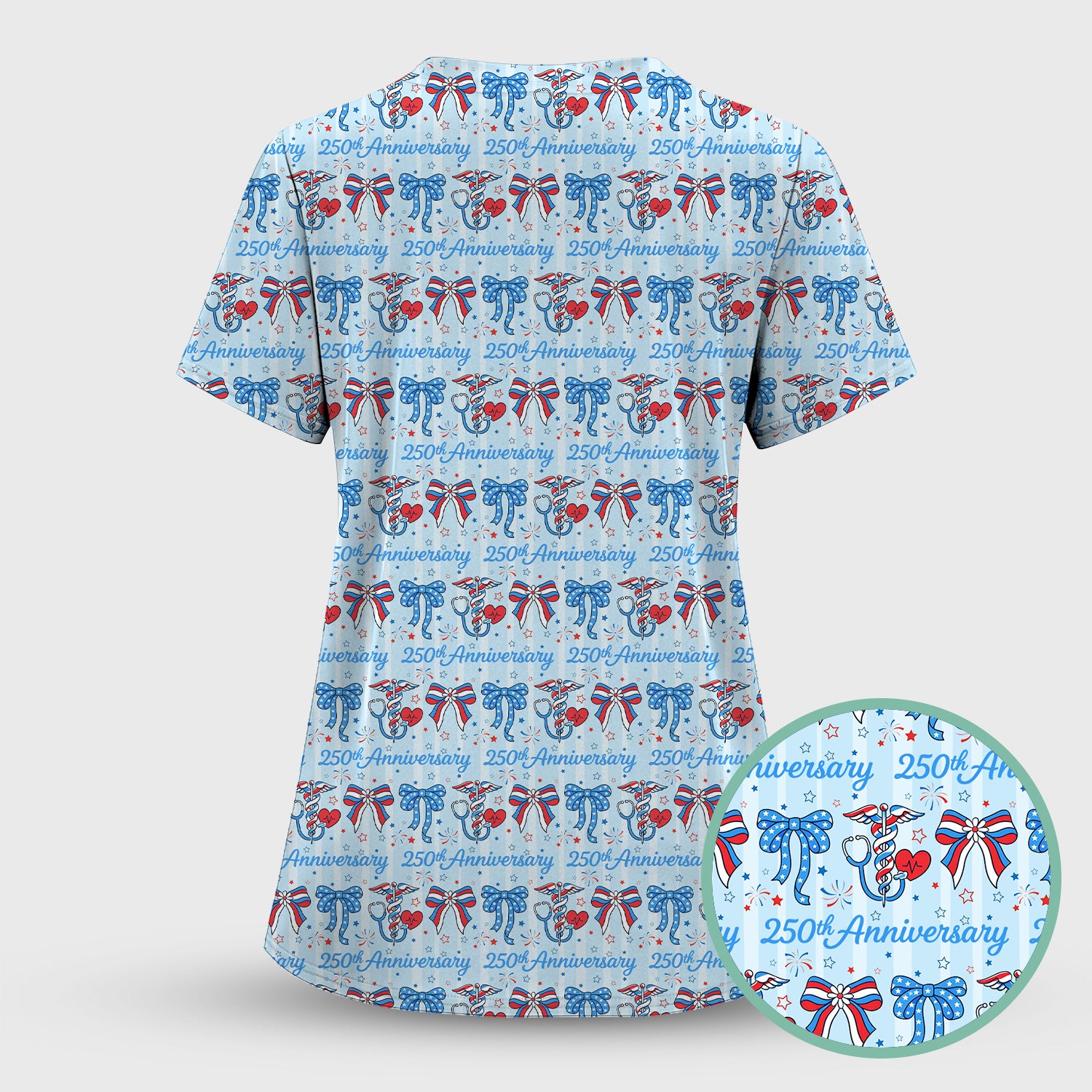 Festive 250th Anniversary Nurse Ribbon Heart Pattern Scrub Top, Comfortable Scrubs for Nurses