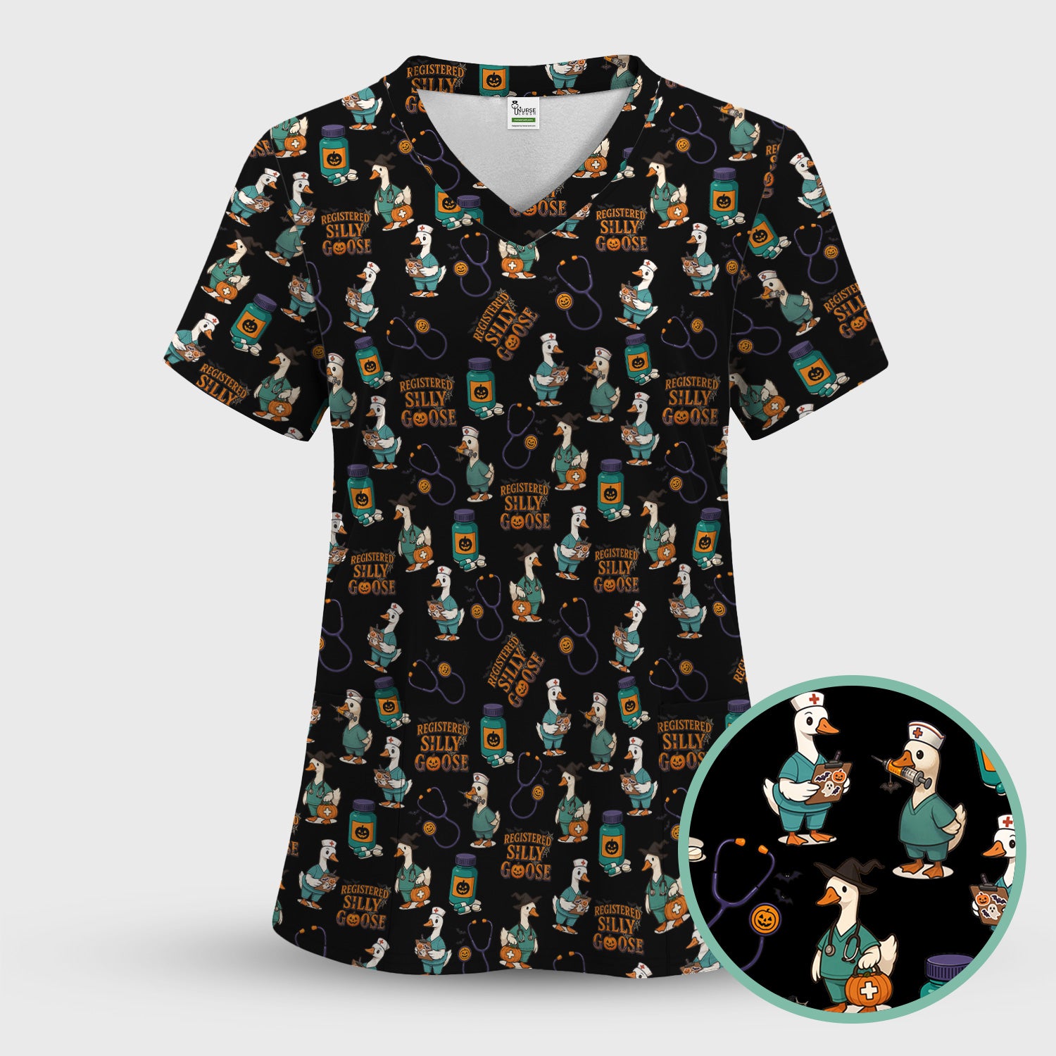 Personalized Funny Nurse Scrub - Medical Shirt with Silly Goose Pattern - Gift for RN LPN CNA