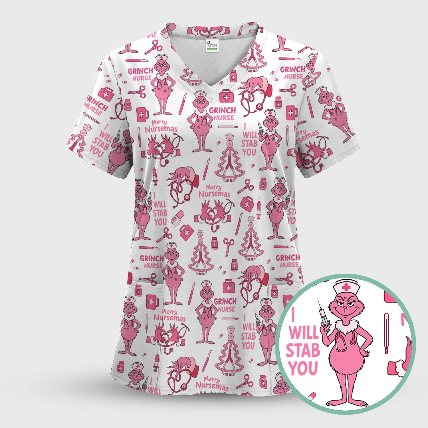 Funny Grinch Nurse Scrub Top - Merry Nursemas Shirt for Women - Multiple Color Options RN LPN CNA Gift