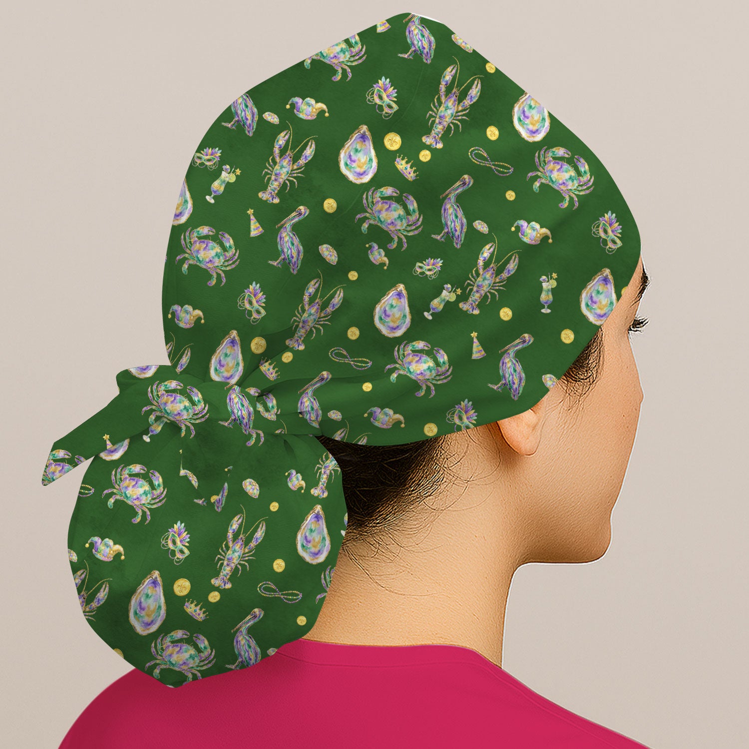 Mardi Gras Seafood Nurse Scrub Cap, Comfortable Uniform Scrubs For Nursing