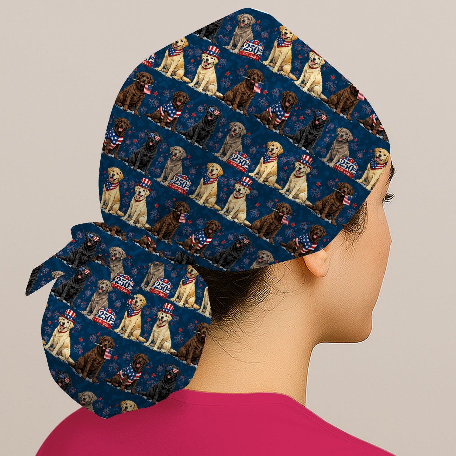 4th of July Labrador Dog Patriotic Print Cap, Bouffant Scrub Caps for Women