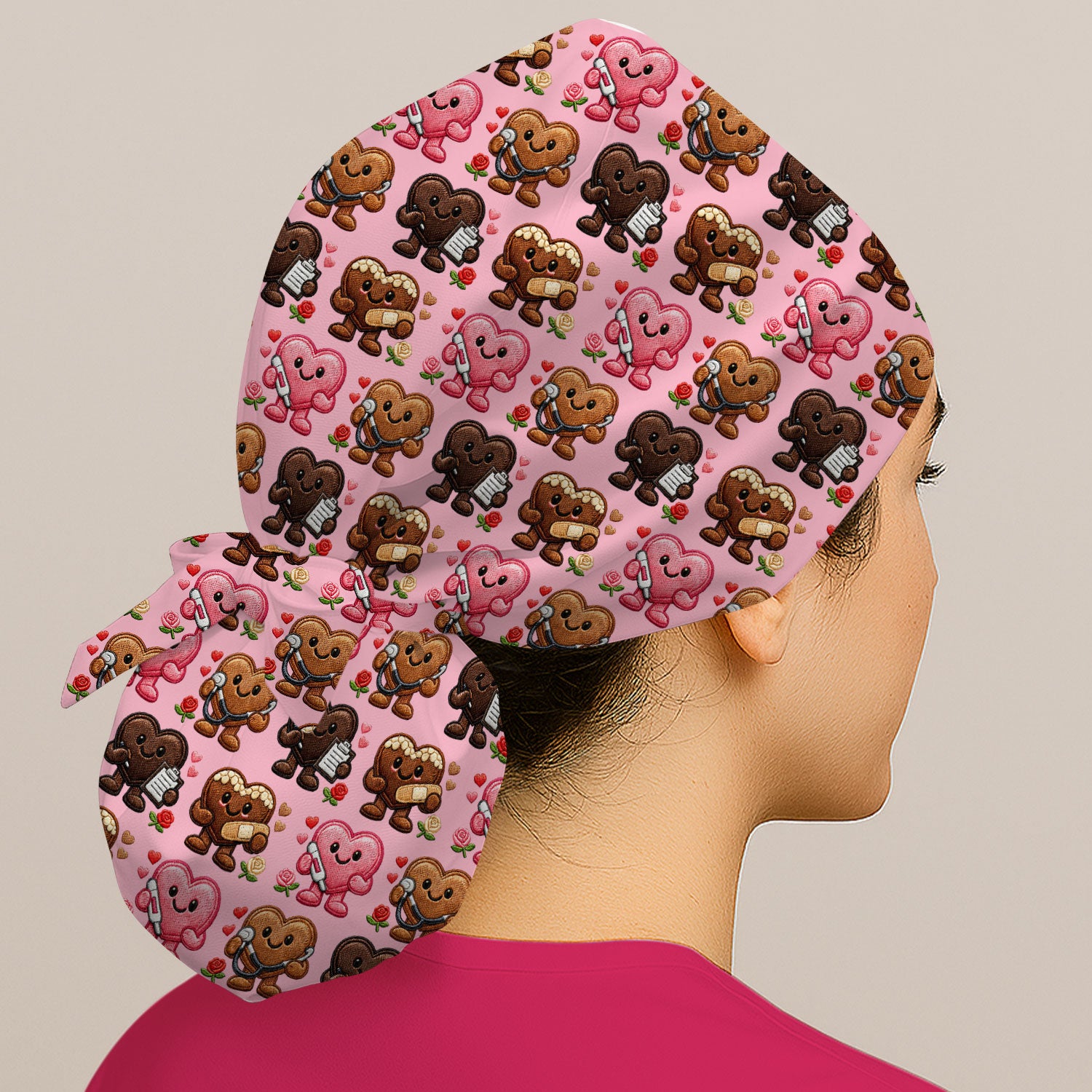 Valentine Heart Nurse Scrub Cap, Cute Medical Love Pattern Hat, Breathable Fabrics Nursing Uniform