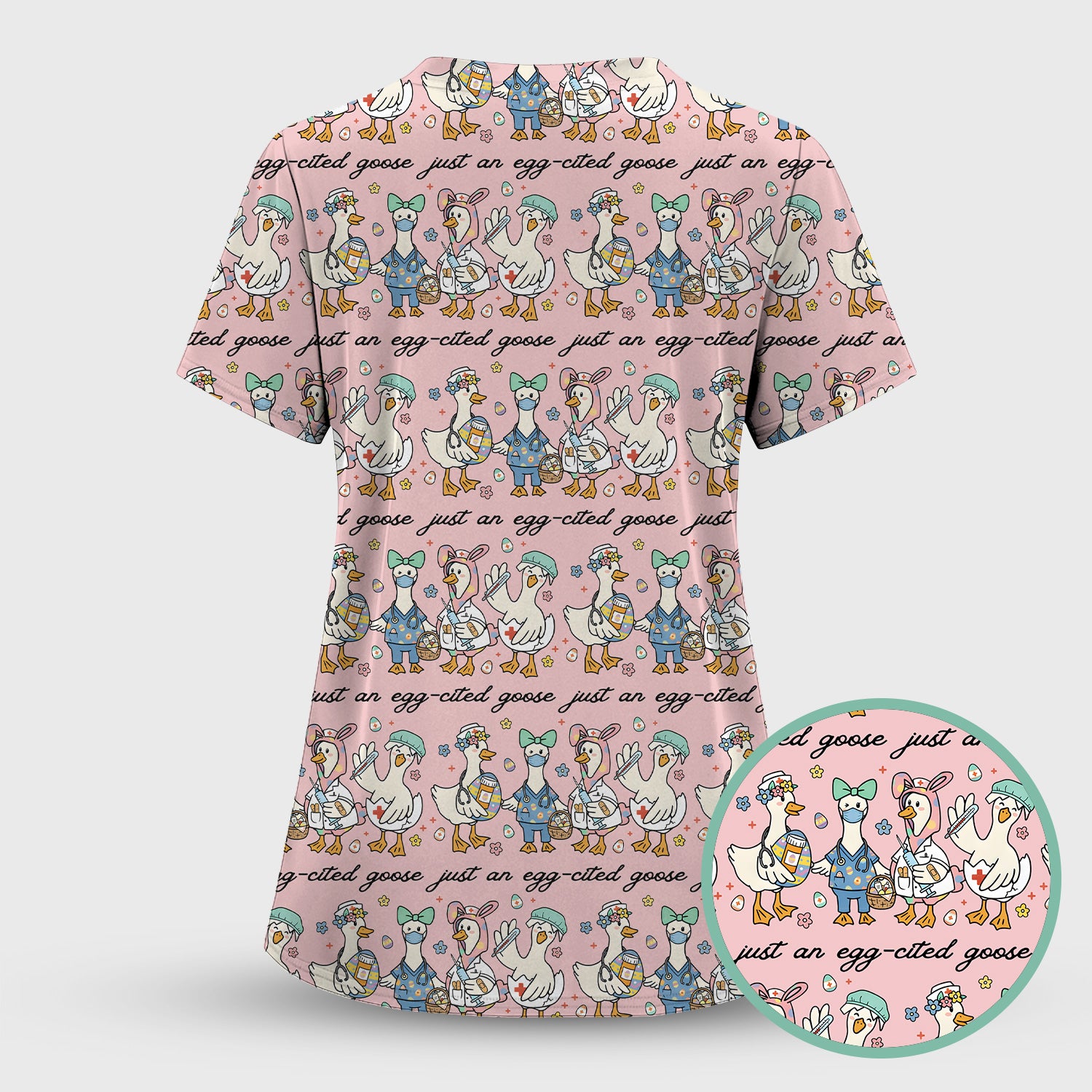 Funny Easter Nurse Goose Pattern Scrub Top, Comfortable Scrubs for Nurses