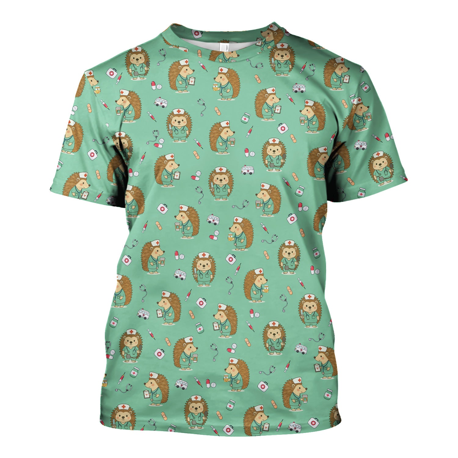 Funny Nurse Hedgehog T-Shirt - Cute Medical Icon Design - Gift for RN LPN CNA & Healthcare Workers