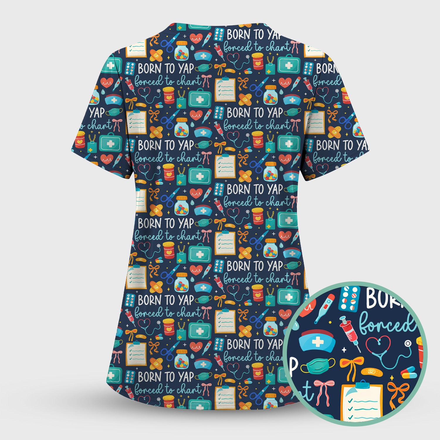 Born To Yap Medical Tools Pattern Scrub Top, Comfortable Scrubs for Nurses