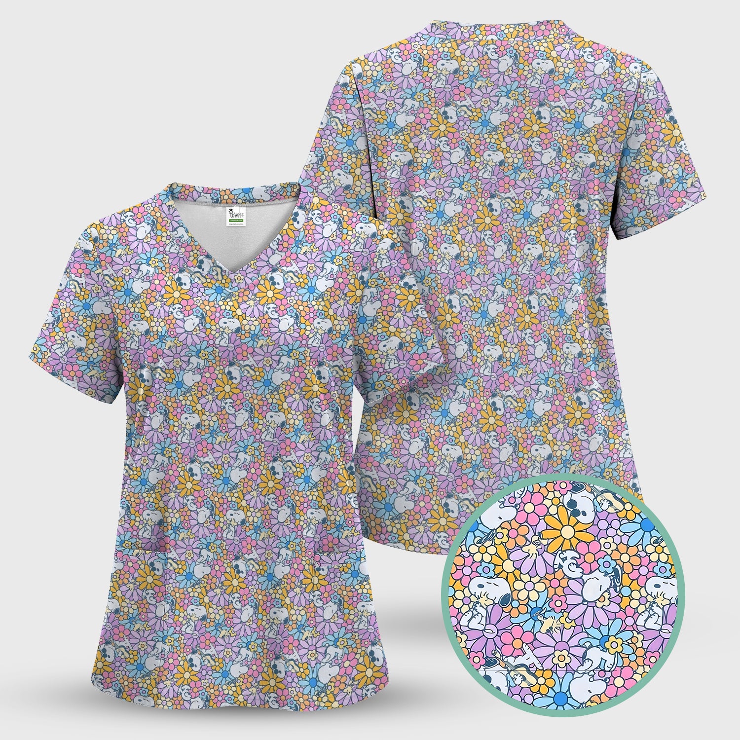 Funny Beagle Dog Nurse Shirt - Floral & Cartoon Dog Graphic Design - Gift for Women RN LPN CNA