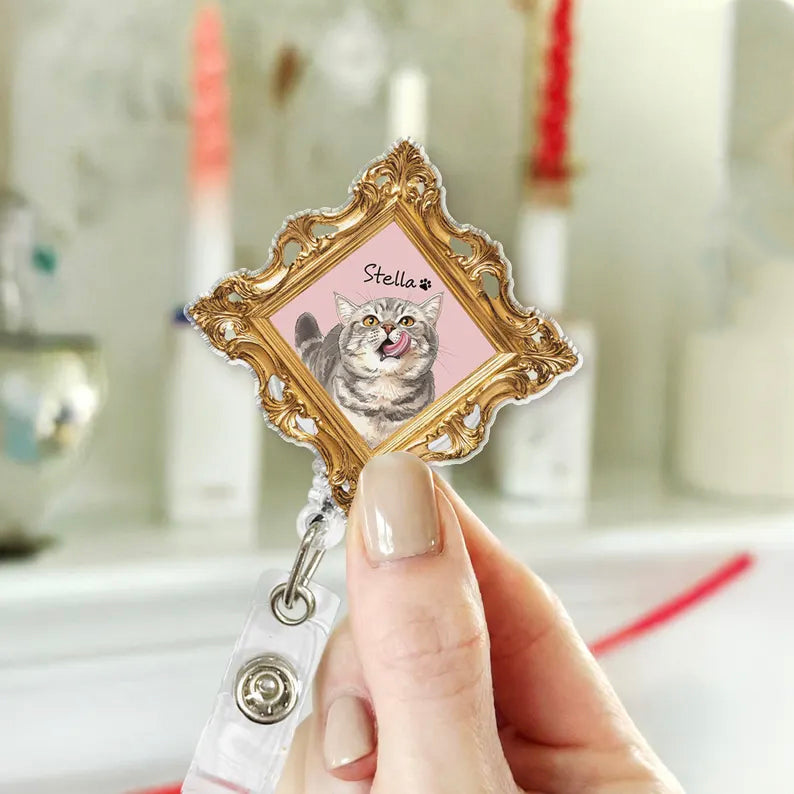 Custom Pet Photo Name Nurse Badge Reel for Nurses & Doctors, Cute RN MD Pharmacy ID Holder Clip, Personalized Healthcare Gift