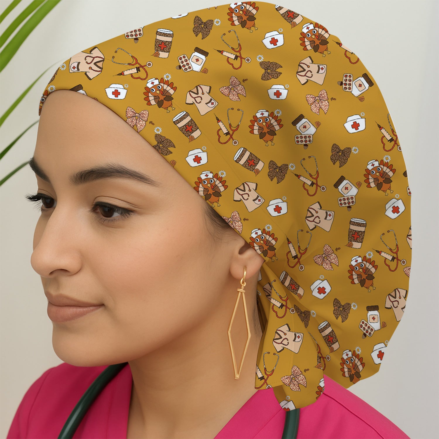 Funny Nurse Thanksgiving Scrub Cap - Turkey & Stethoscope Medical Design - Gift for Women RN LPN