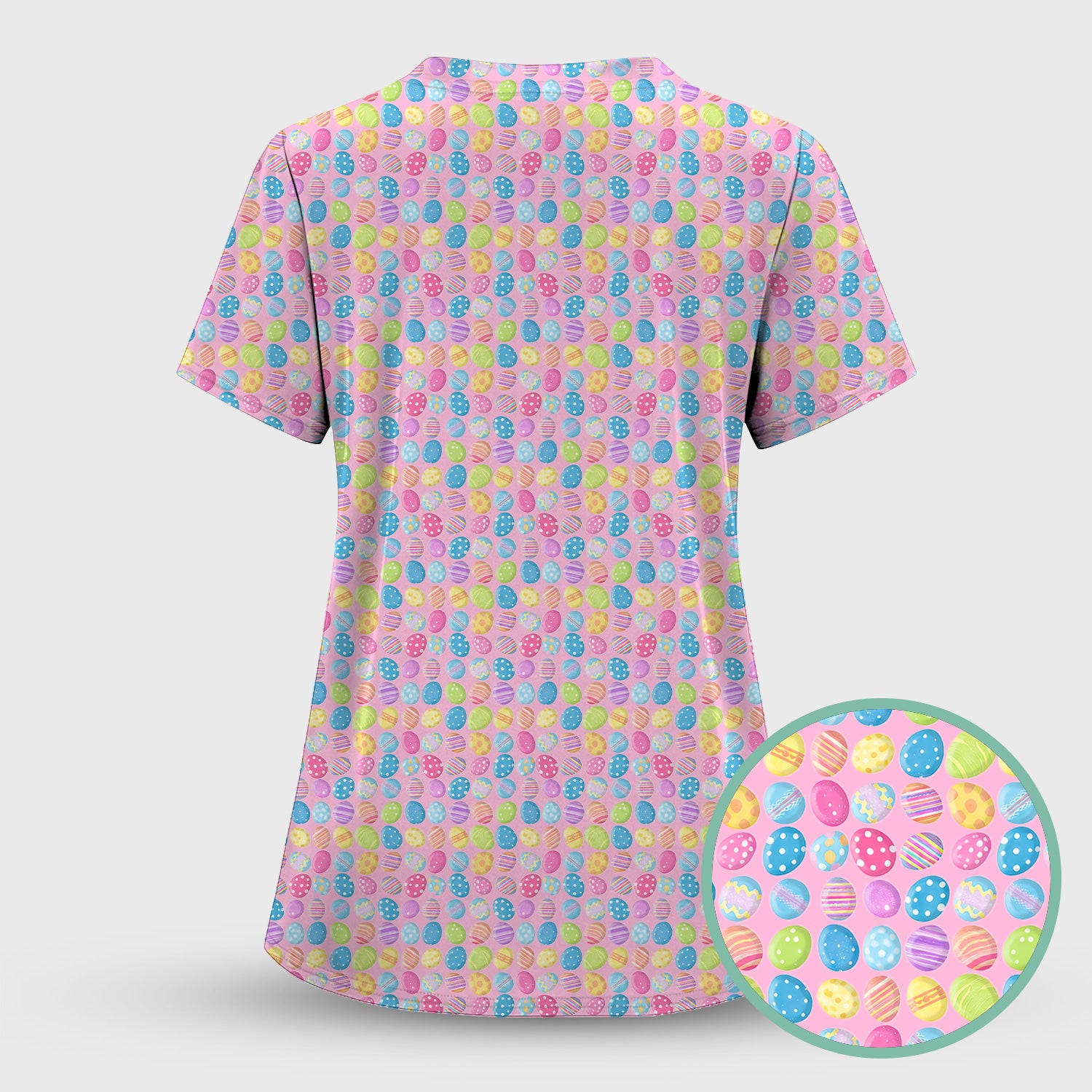 Colorful Easter Eggs Pattern Scrub Top, Comfortable Scrubs for Nurses
