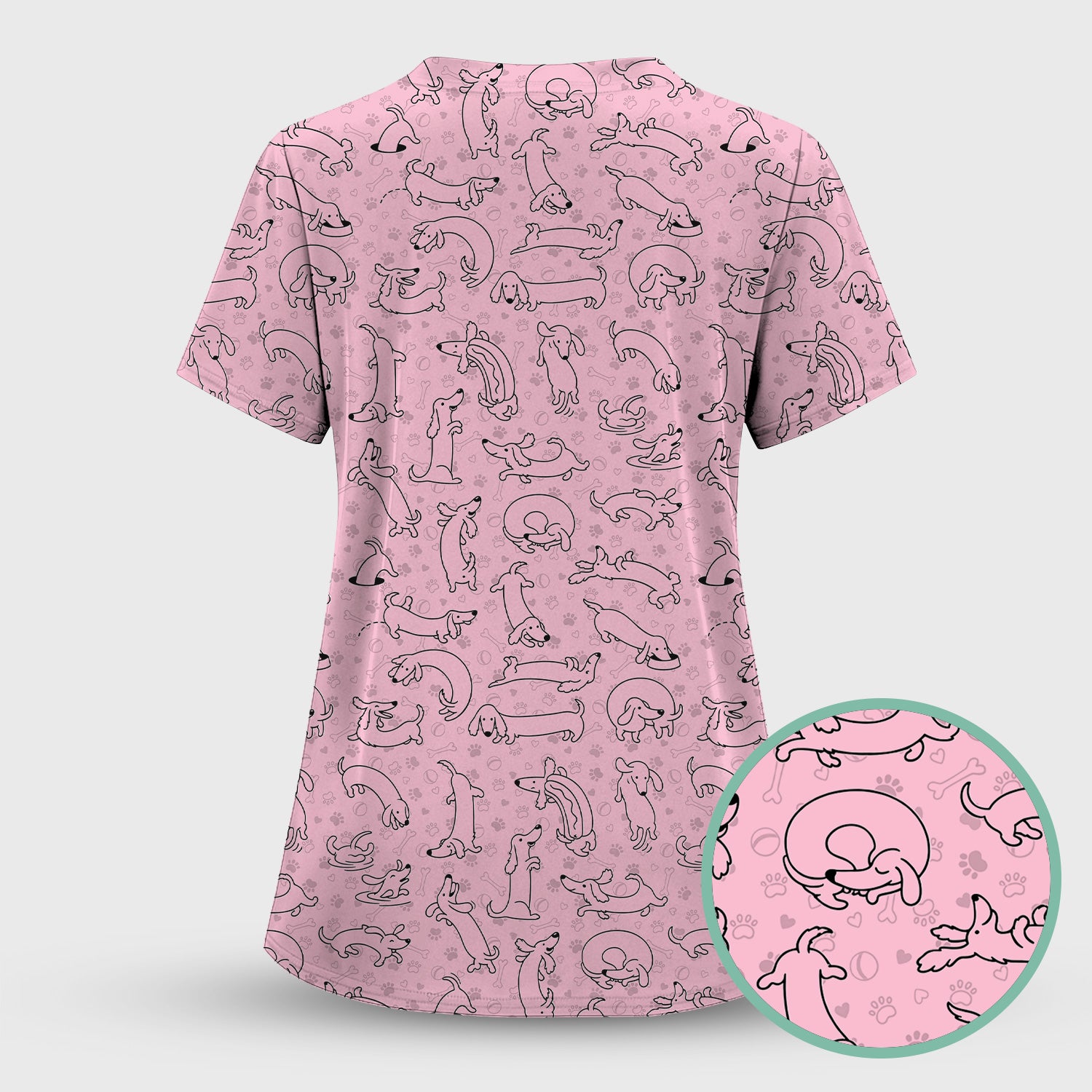 Playful Dachshund Dog Line Art Print Scrub Top, Comfortable Scrubs for Nurses