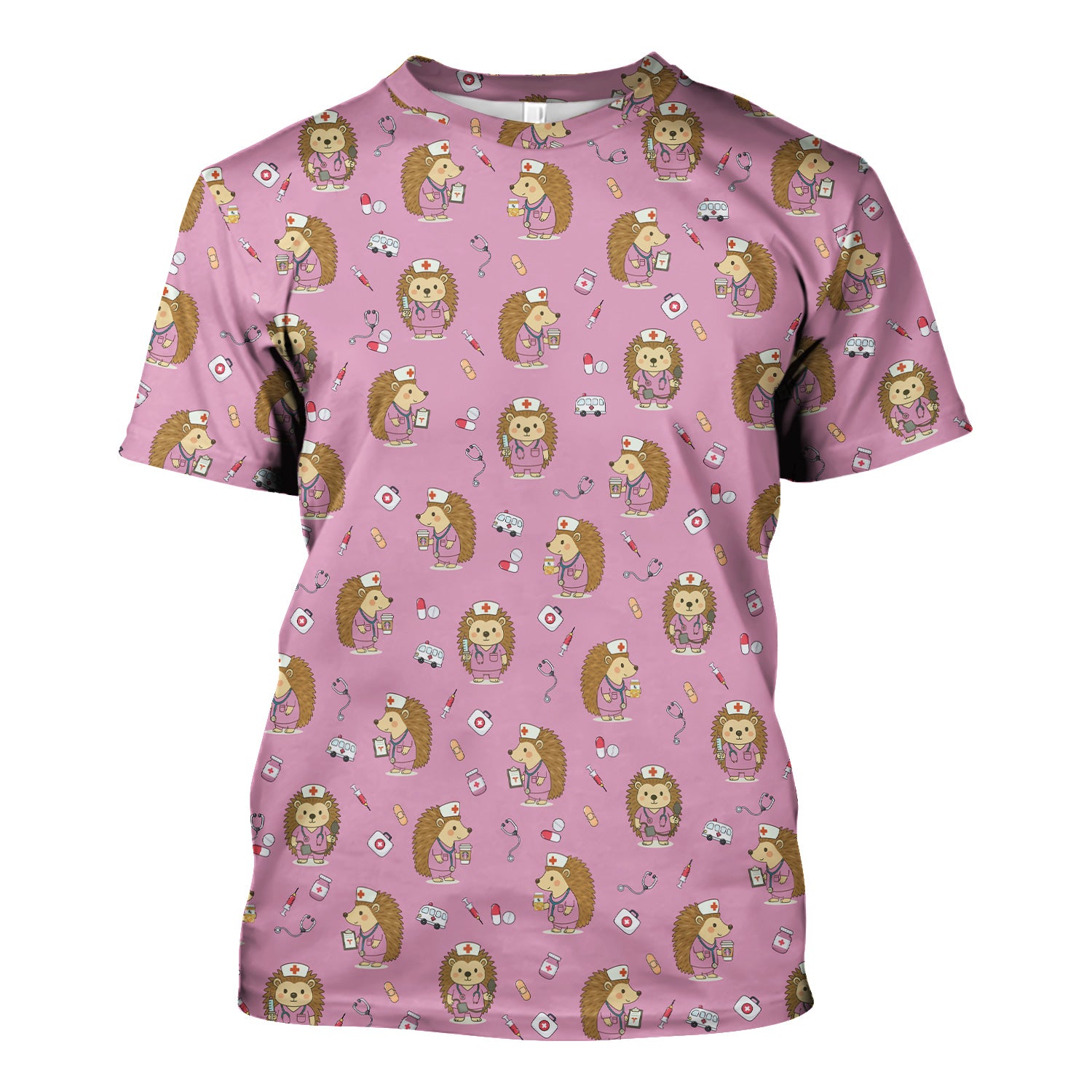 Cute Hedgehog Nurse Scrub Top - Funny Animal & Medical Design - Gift for Women RN LPN Pediatric Nurses