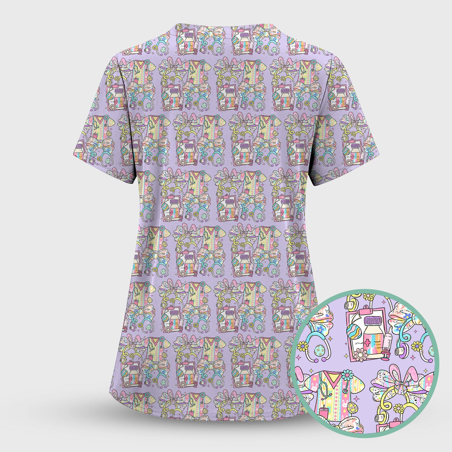 Colorful Nurse Scrub Supplies Pattern Scrub Top, Breathable Fabrics Nursing Uniform