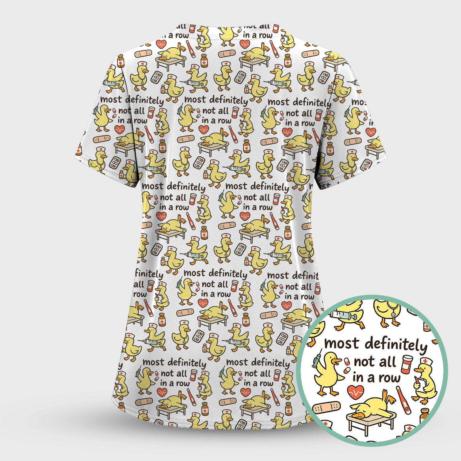 Funny Nurse Duck Medical Humor Pattern Scrub Set, Scrub Pants and V Neck Top
