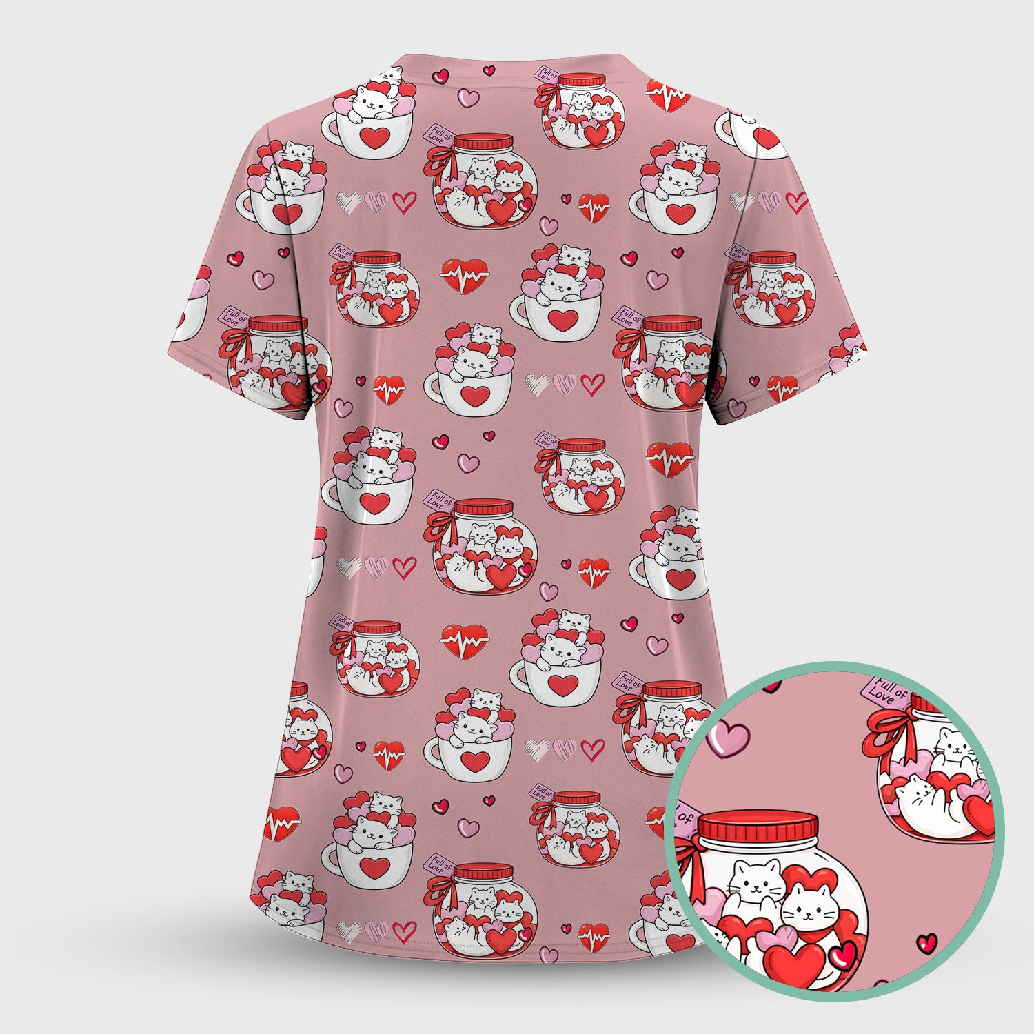 Cute Cat Valentine Nurse Scrub Top, Comfortable Scrubs for Nurses