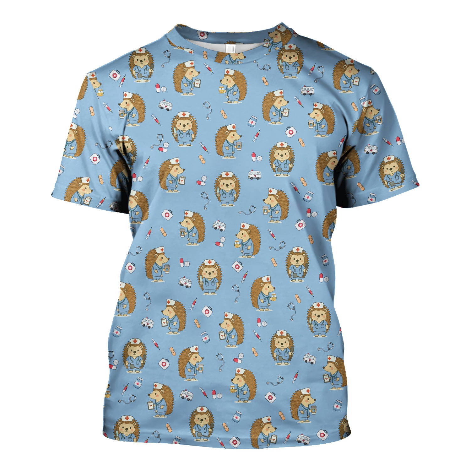 Funny Nurse Hedgehog T-Shirt - Cute Medical Icon Design - Gift for RN LPN CNA & Healthcare Workers