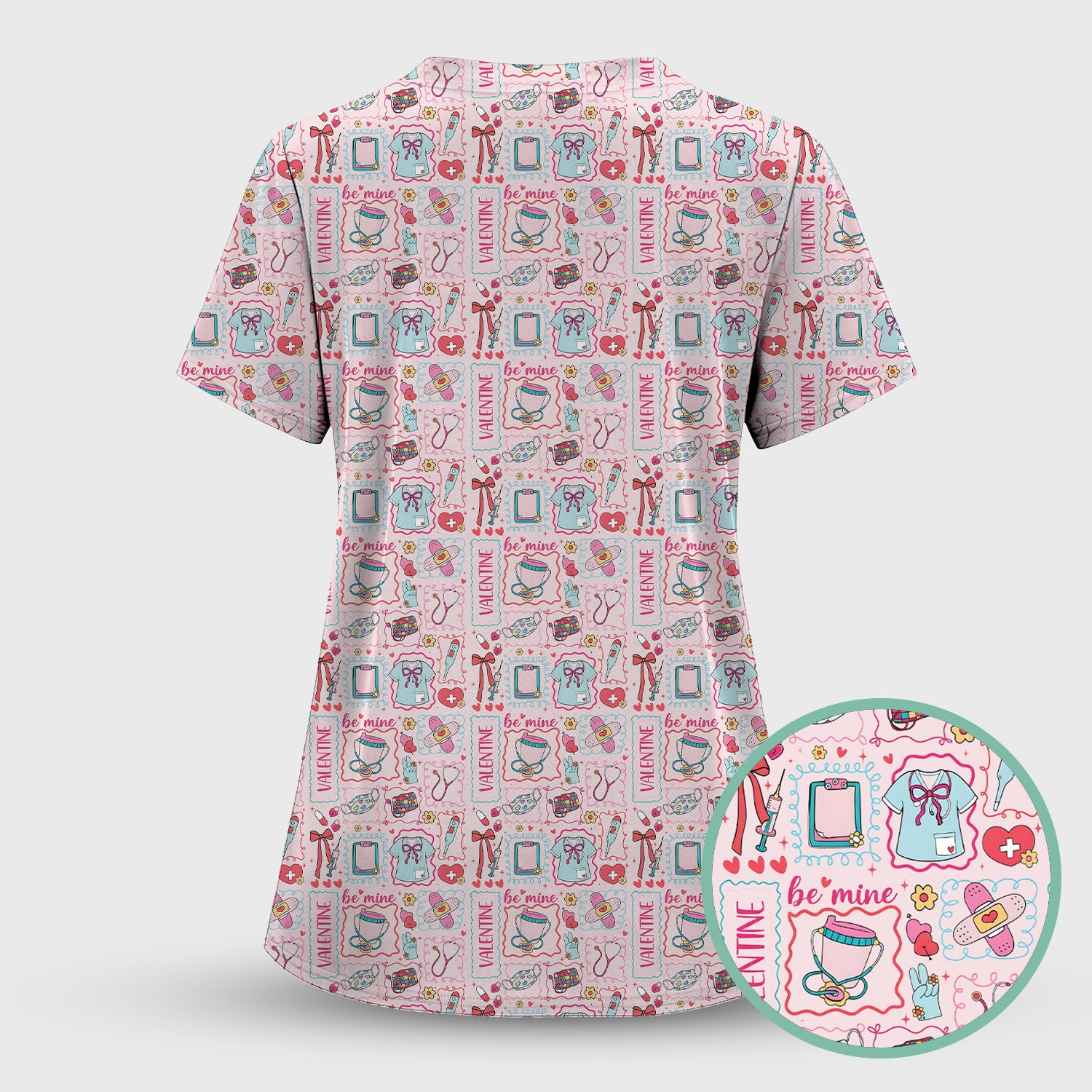 Valentine Medical Hearts Bandages Syringes Scrub Top, Comfortable Scrubs for Nurses