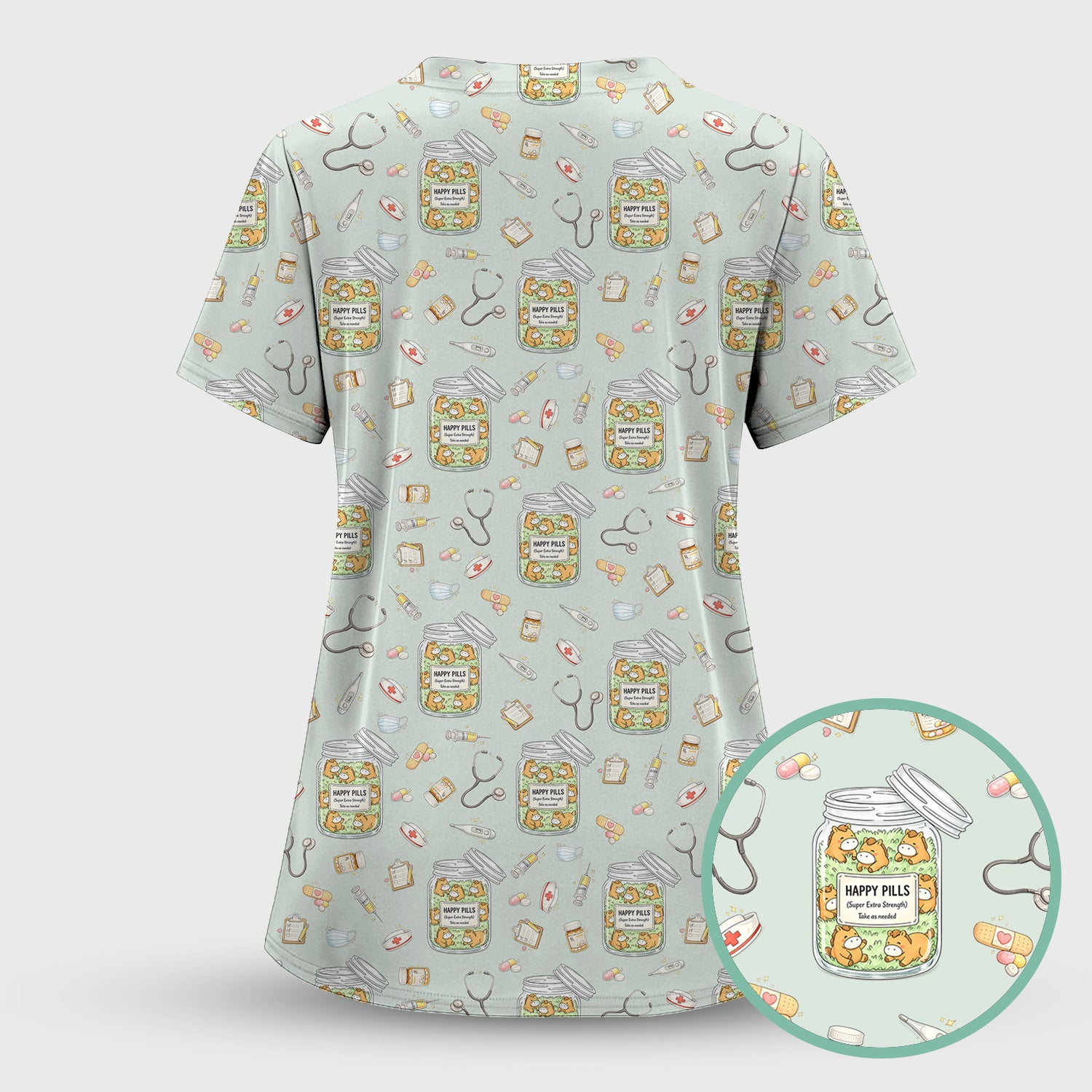 Happy Pills Horse Medical Print Nurse Scrub Top, Comfortable Scrubs for Nurses
