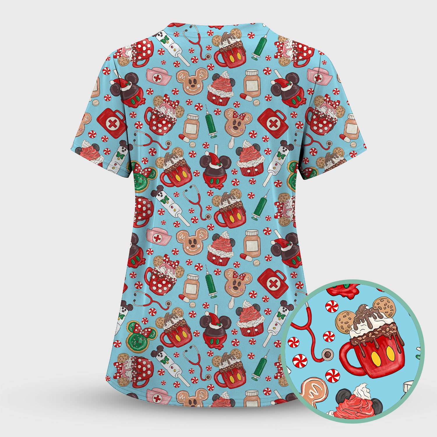 Christmas Scrub Top for Nurses - Cute Gingerbread Cupcake Candy Medical Shirt - Xmas Holiday Uniform for Women RN CNA LPN