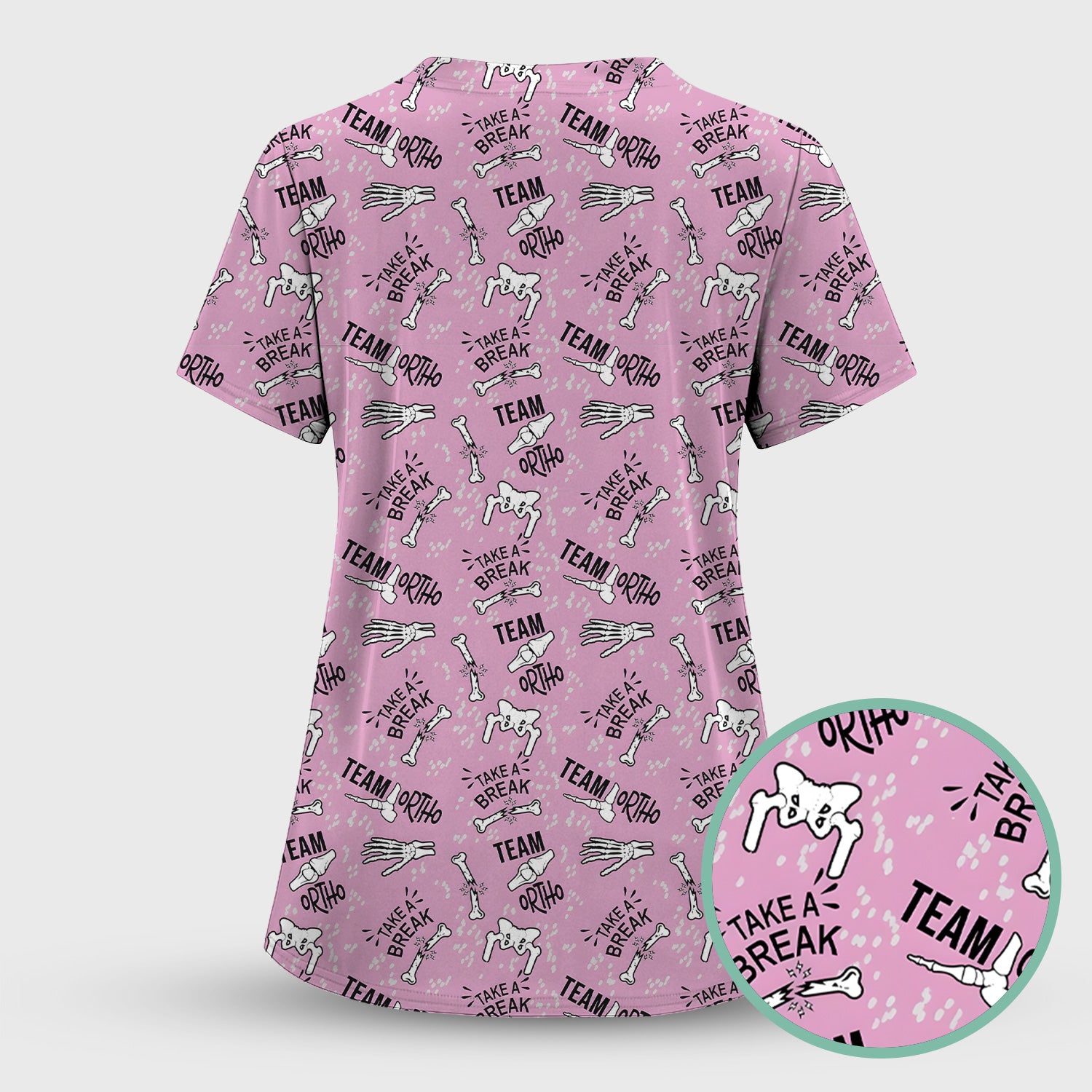 Team Ortho Bone Joint Print Scrub Top, Breathable Fabrics Nursing Uniform