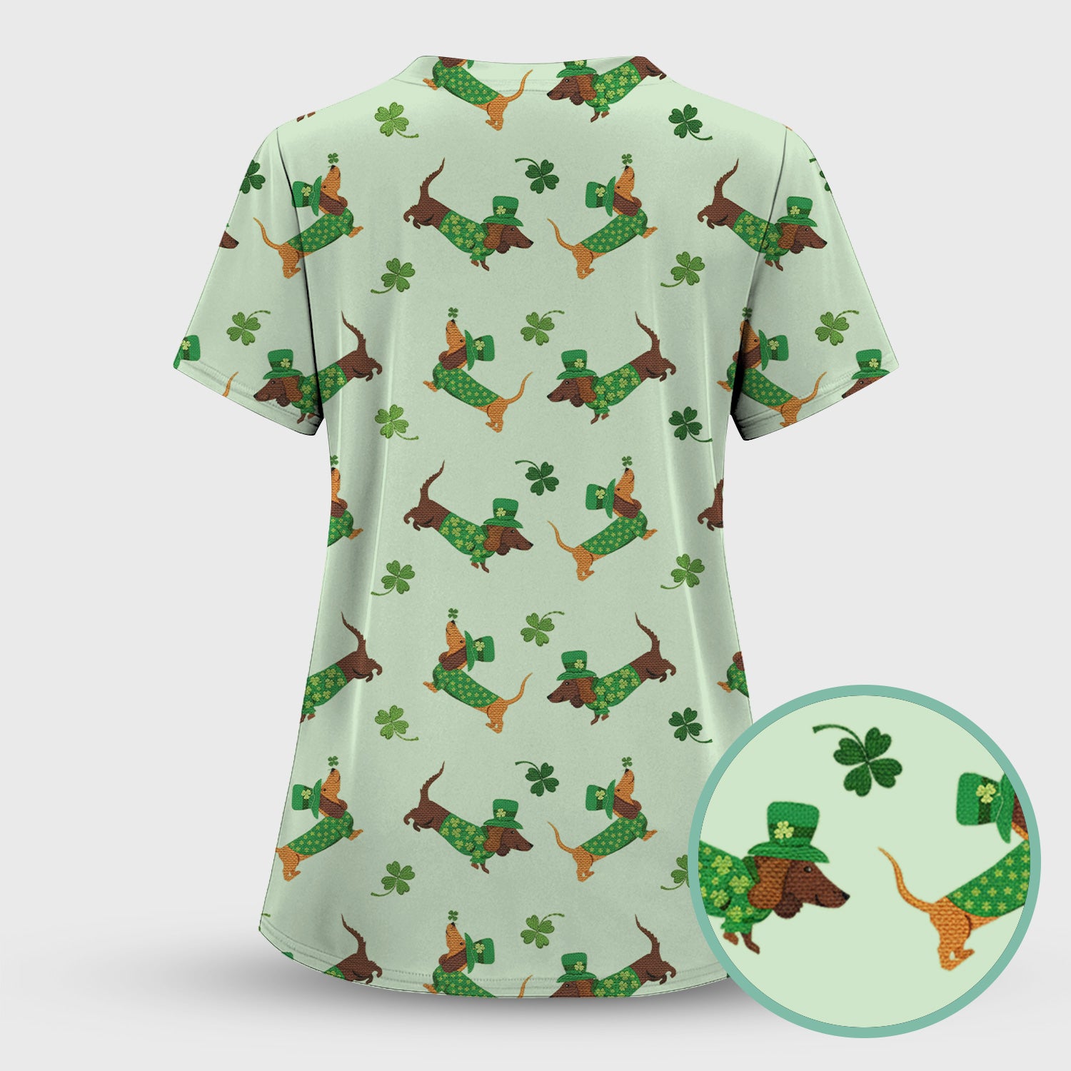 St. Patrick’s Day Dachshund Scrub Set, Funny Wiener Dog Nurse Shirt, Breathable Fabrics Nursing Uniform