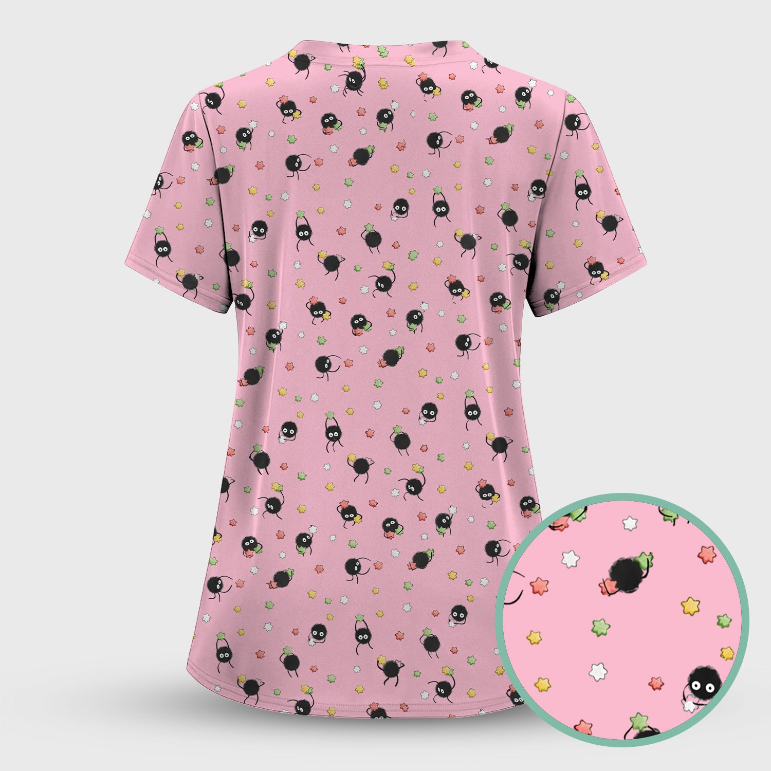 Funny Spider Pattern Pattern Pattern Scrub Top, Cartoon Spider Pattern Nursing Uniform For Women